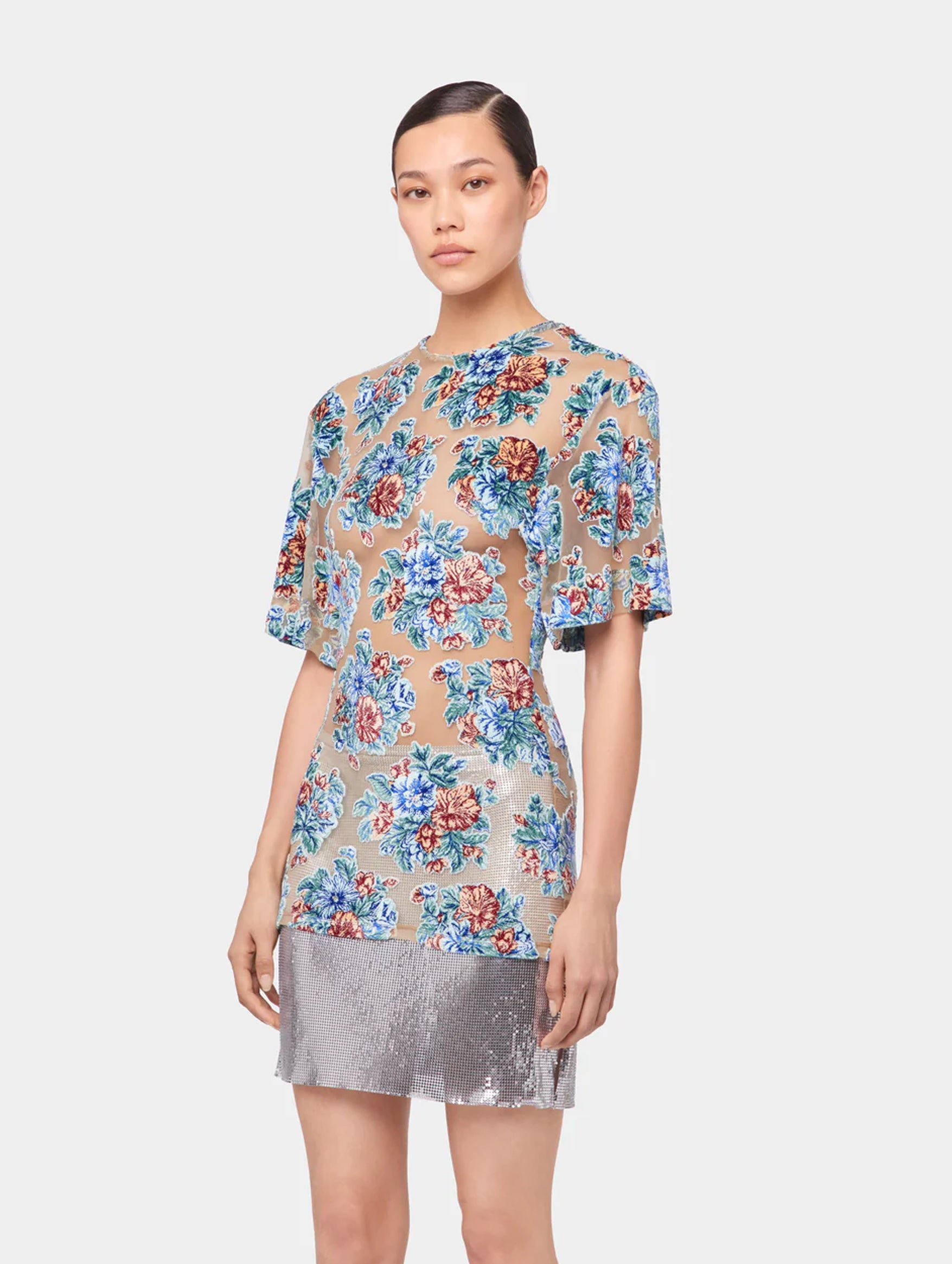 Short Sleeve Top In Floral Jacquard