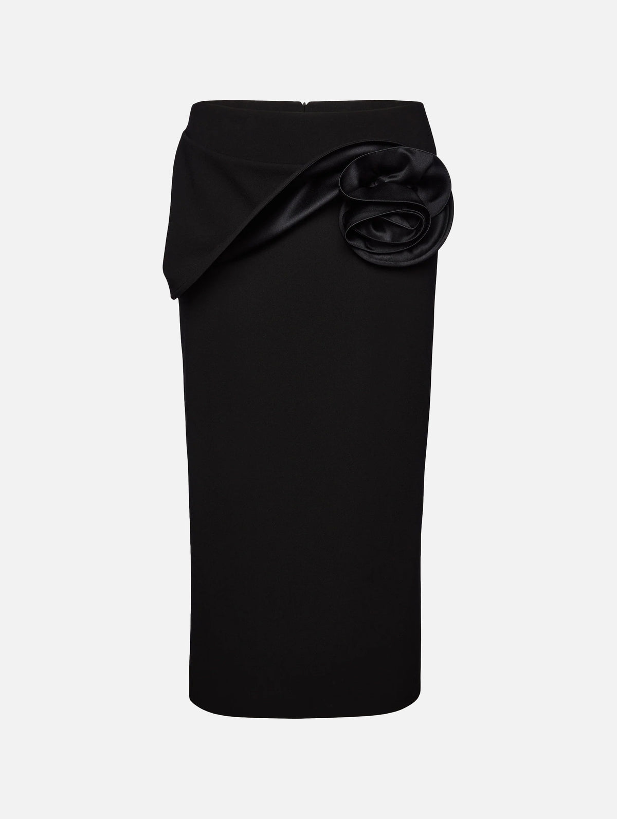 Floral Appliqué Midi Skirt in Black