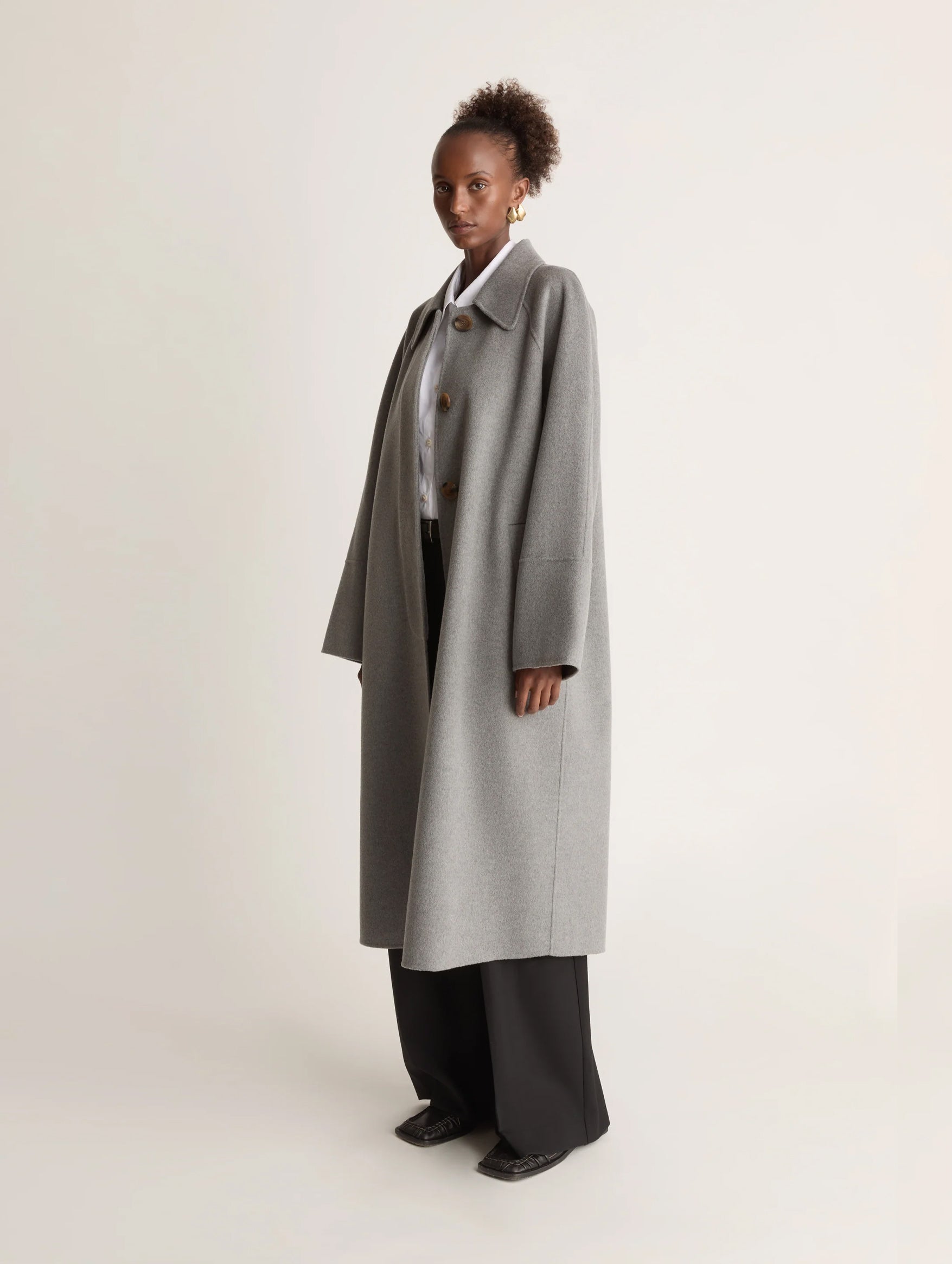 Florentine Cashmere Car Coat in Grey Marle