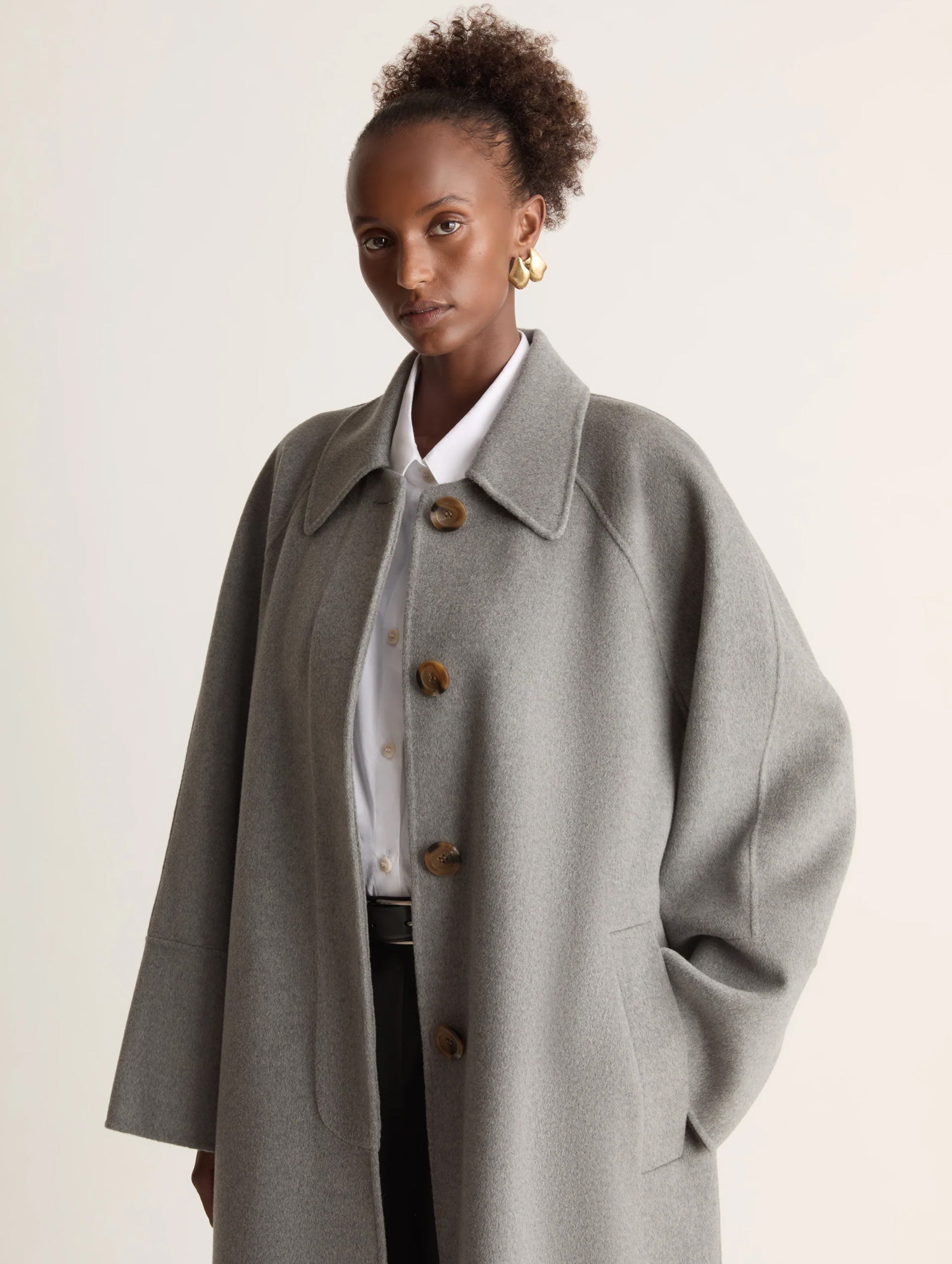 Florentine Cashmere Car Coat in Grey Marle
