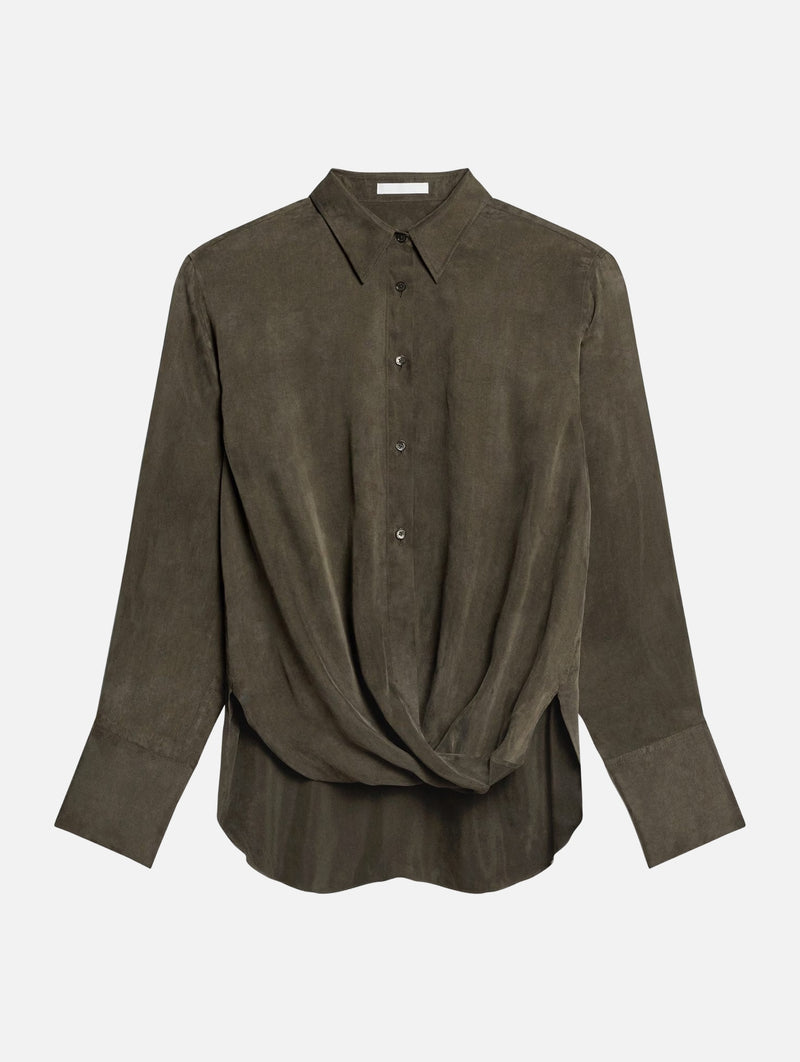 Fluid Drape Shirt in Dark Moss