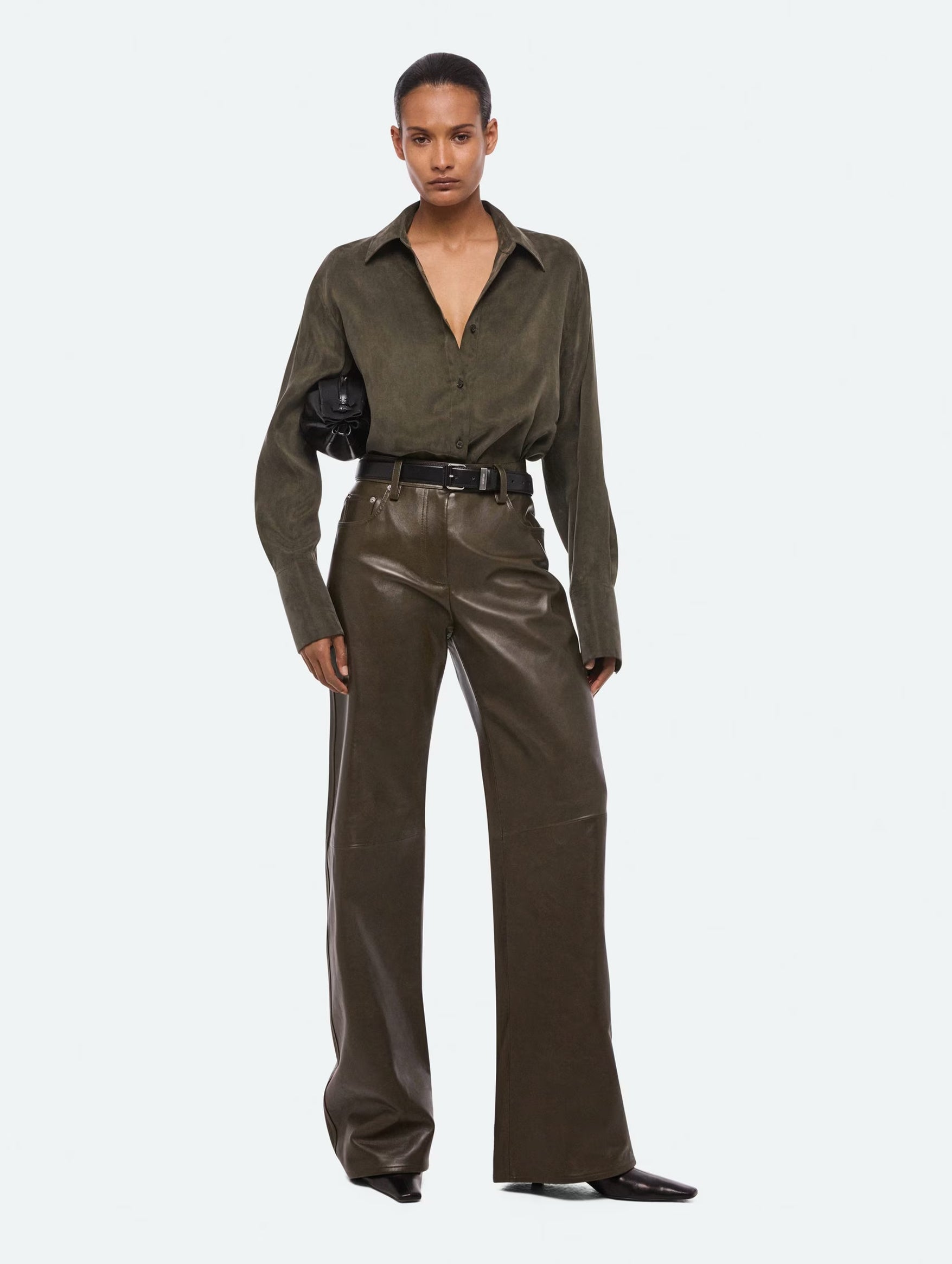 Fluid Drape Shirt in Dark Moss