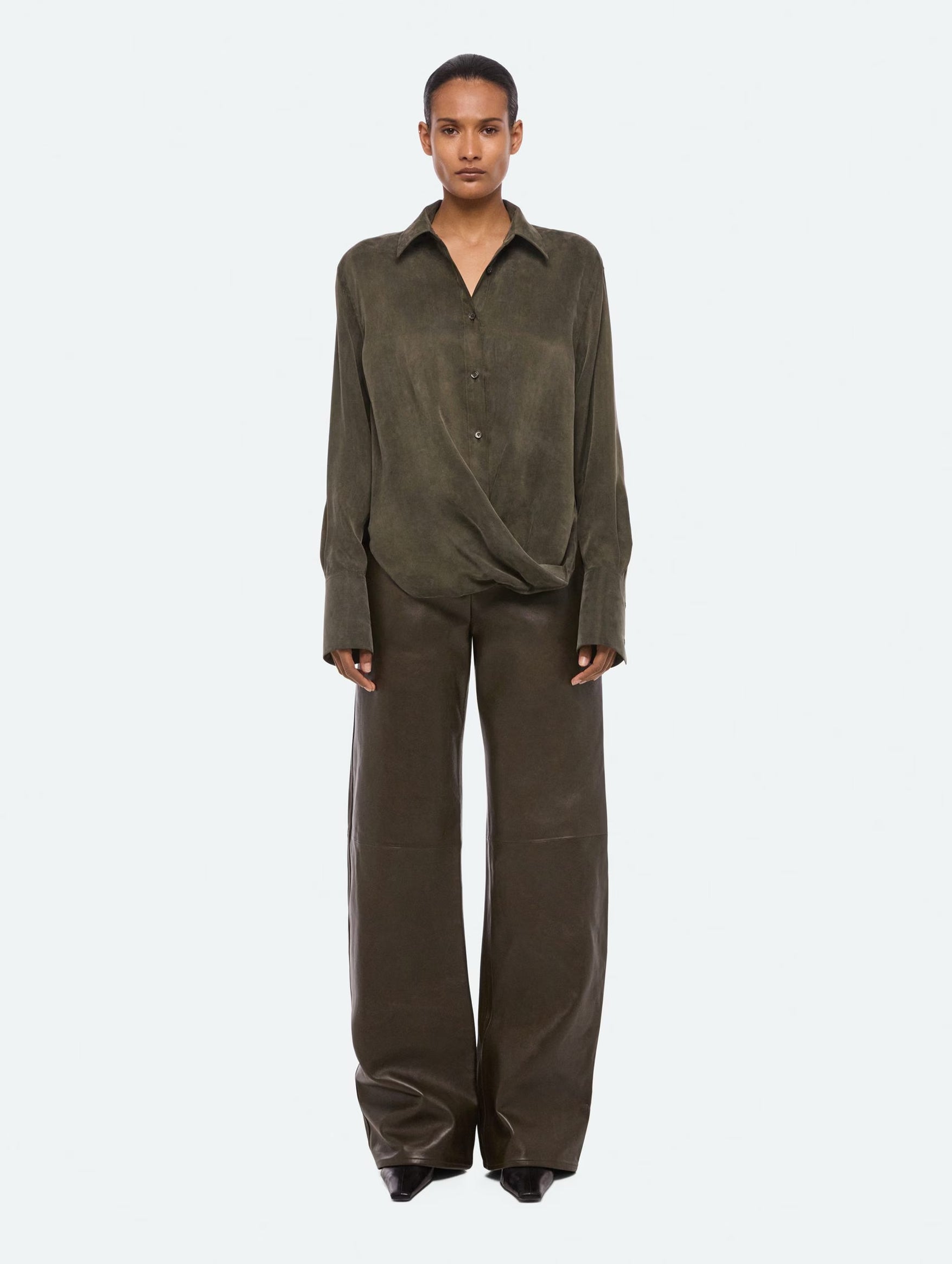 Fluid Drape Shirt in Dark Moss