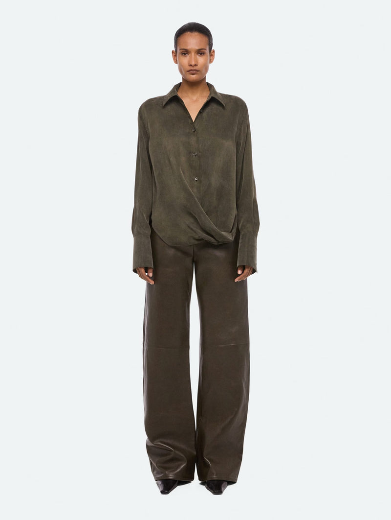 Fluid Drape Shirt in Dark Moss