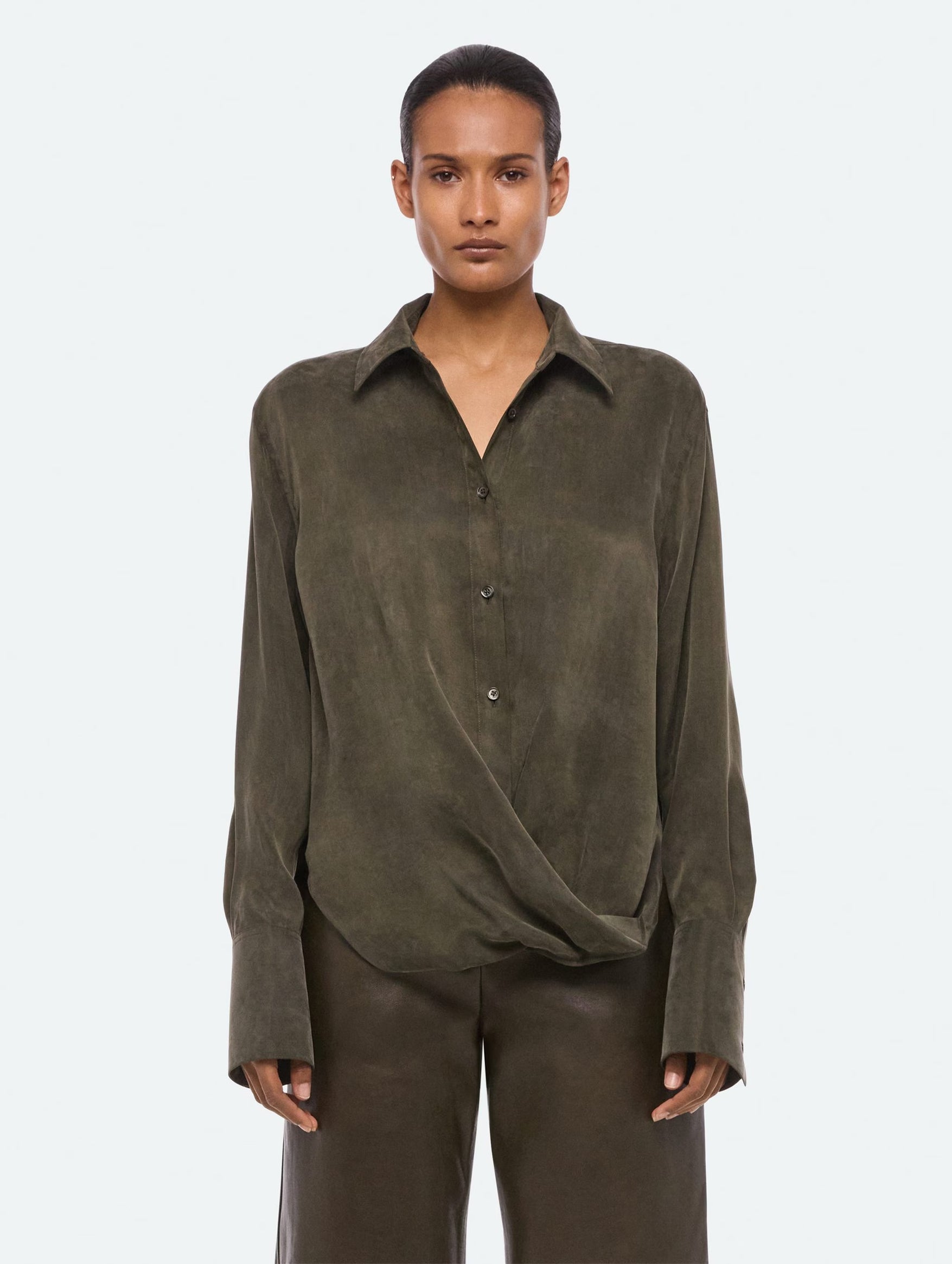 Fluid Drape Shirt in Dark Moss