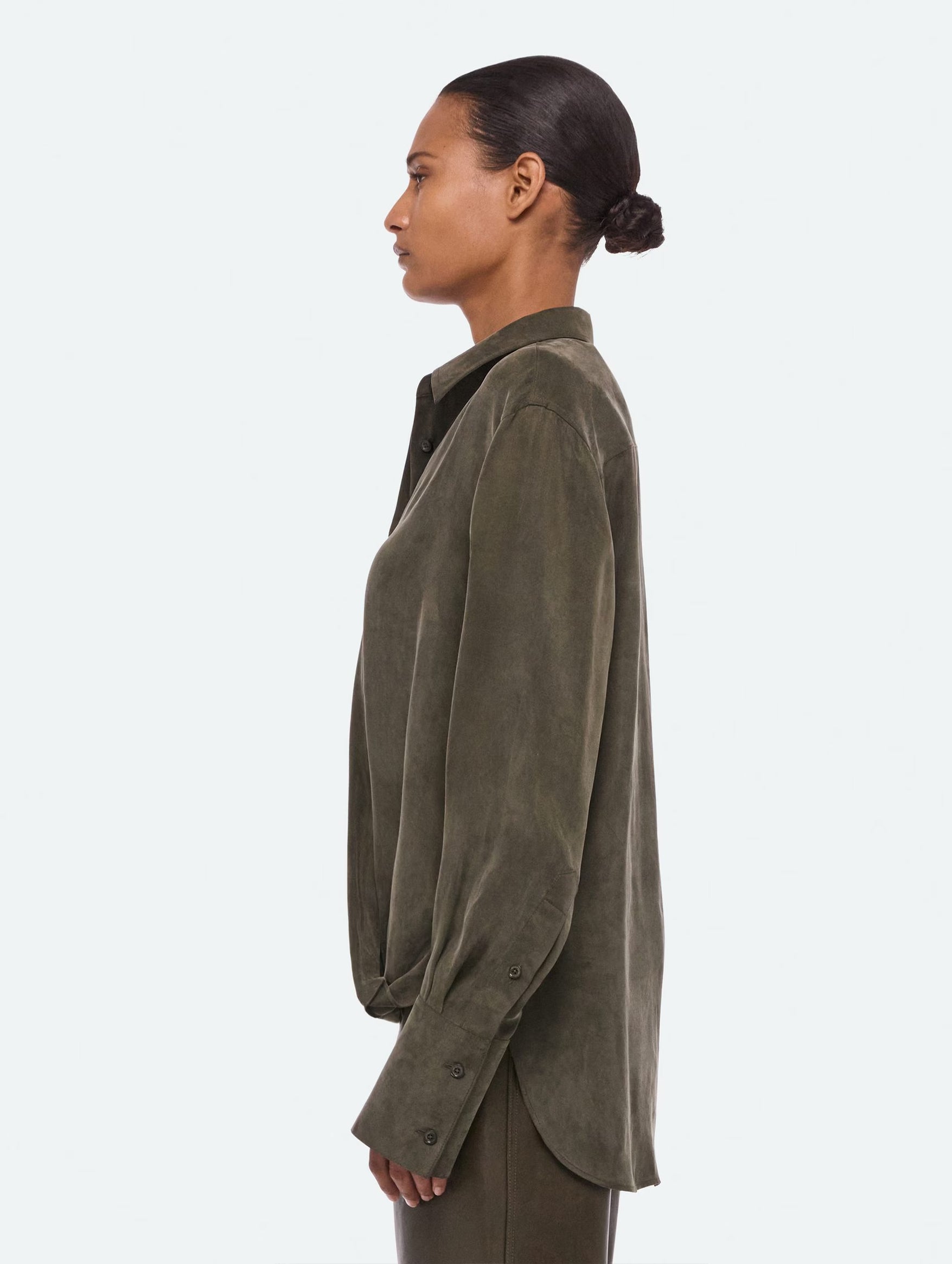 Fluid Drape Shirt in Dark Moss