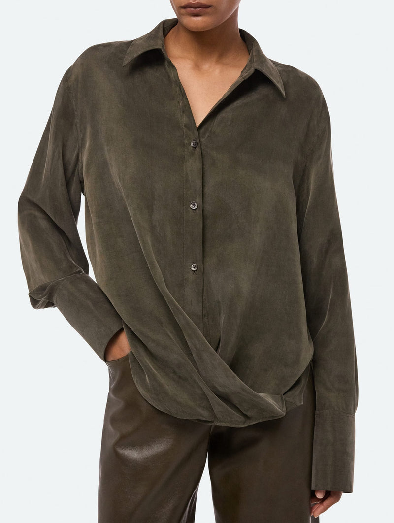 Fluid Drape Shirt in Dark Moss