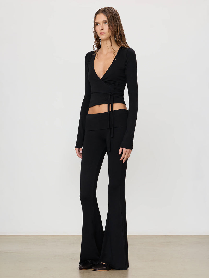 Foldover Flare Pant in Black