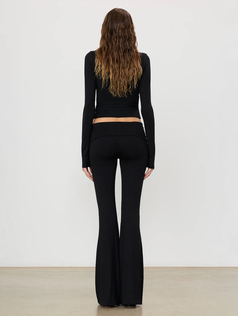 Foldover Flare Pant in Black