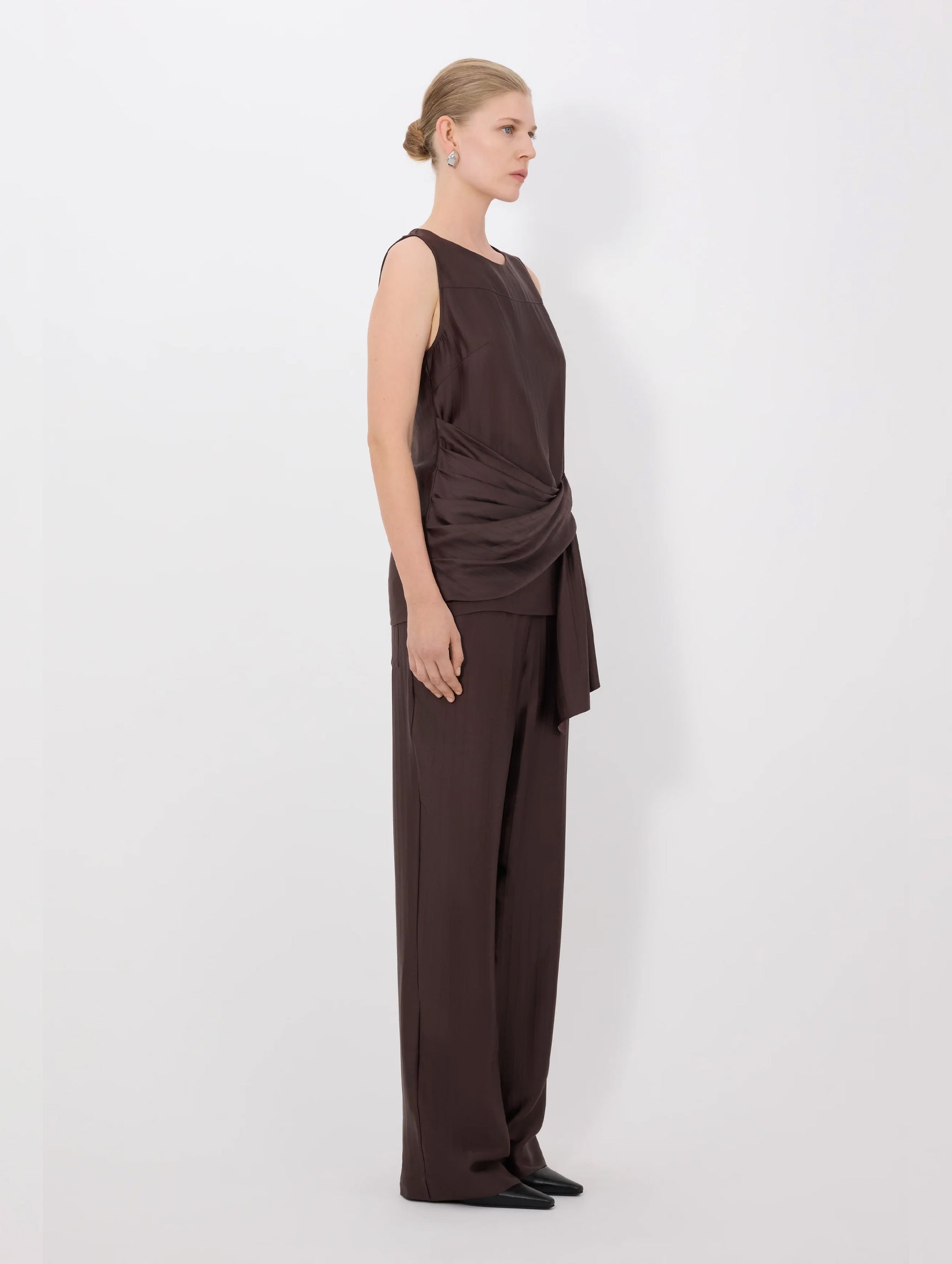Fonda Draped Top in Dark Brown