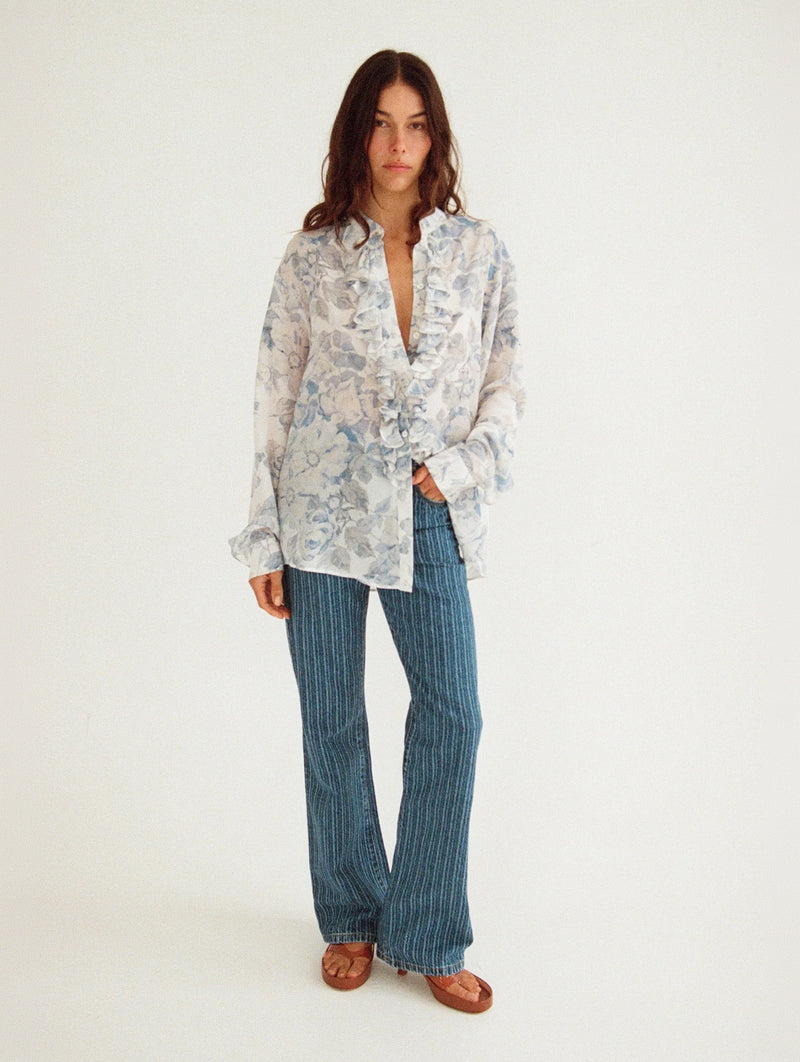 For the Frill Of It Shirt in Vintage Blue Floral