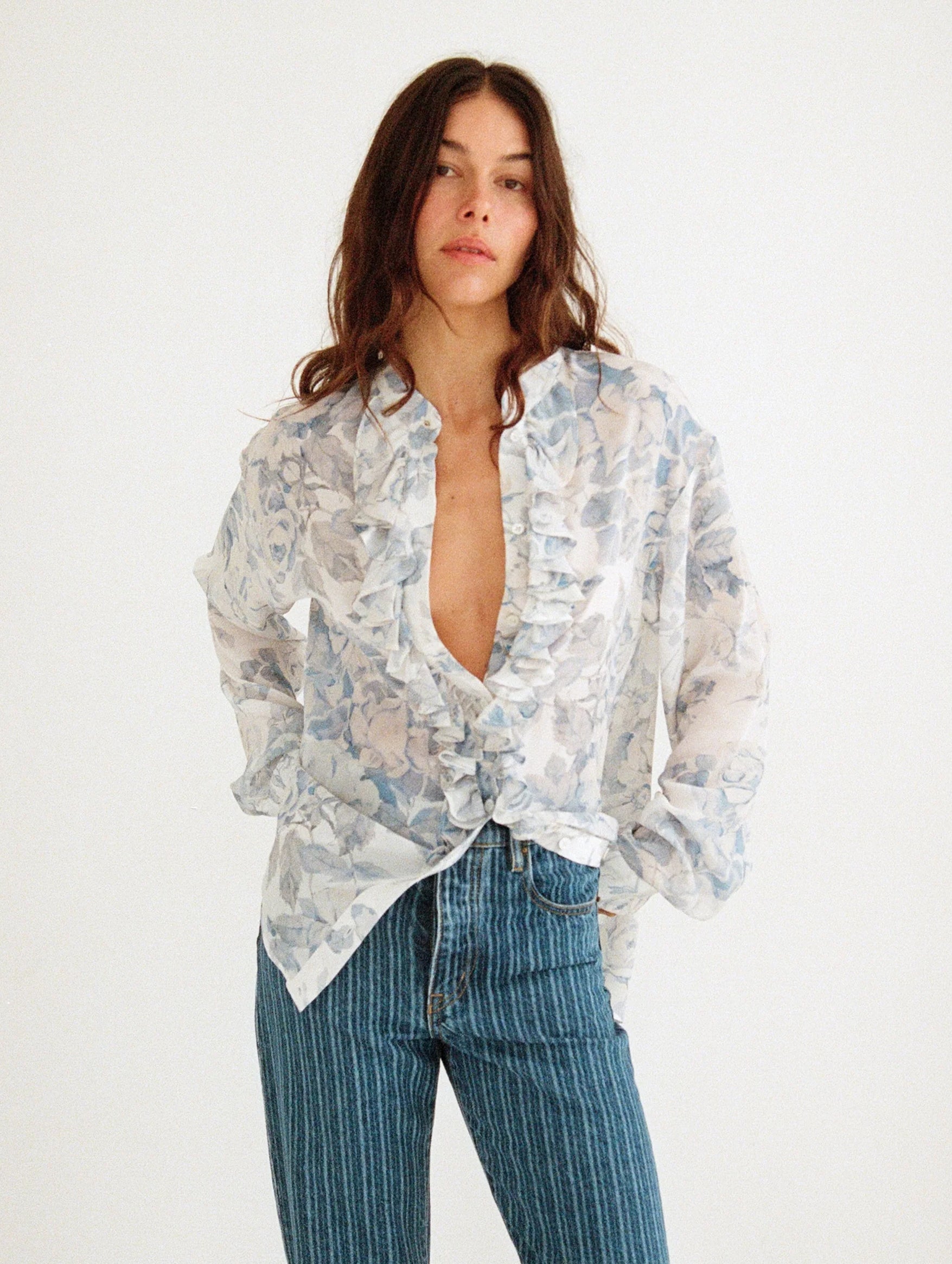 For the Frill Of It Shirt in Vintage Blue Floral