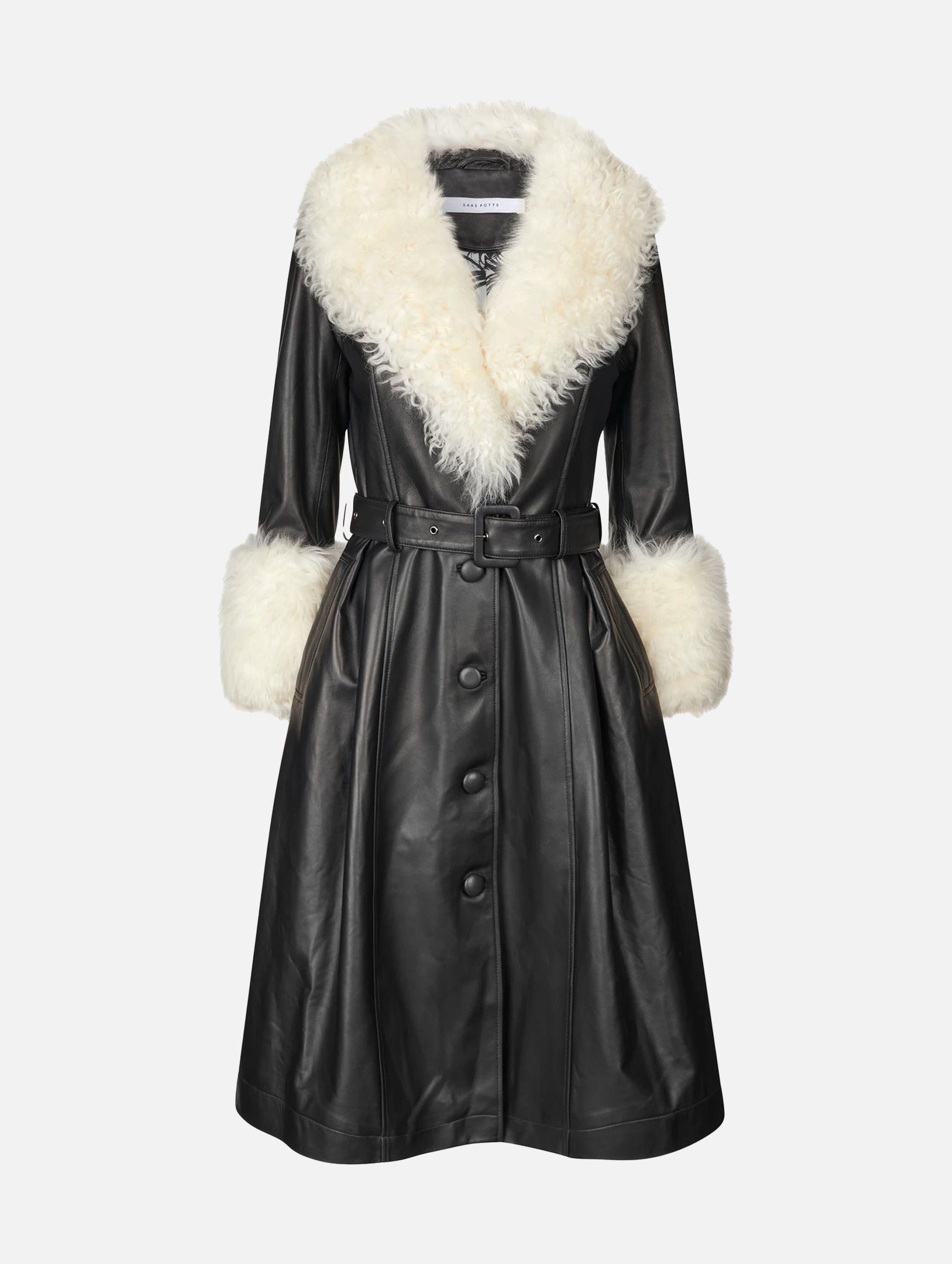 Foxy Shearling Coat in Black & Cloud