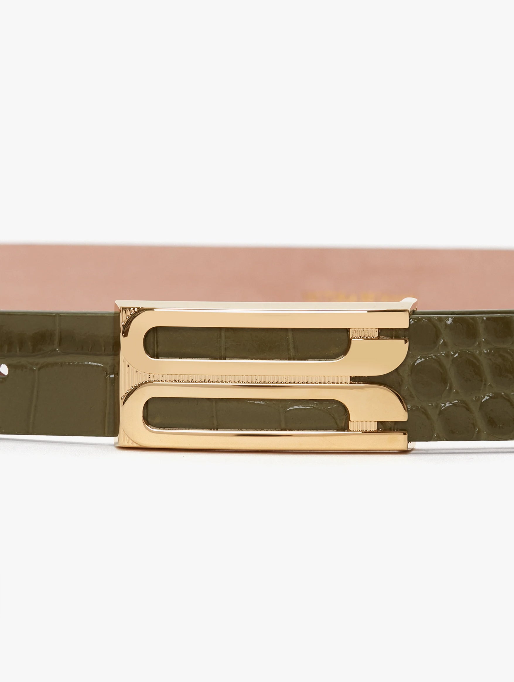 Regular Frame Belt in Khaki Embossed Croc