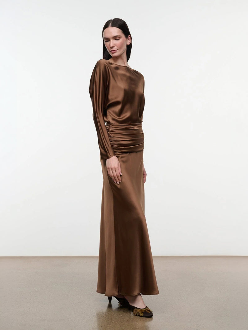 Freda Silk Dress in Cigar
