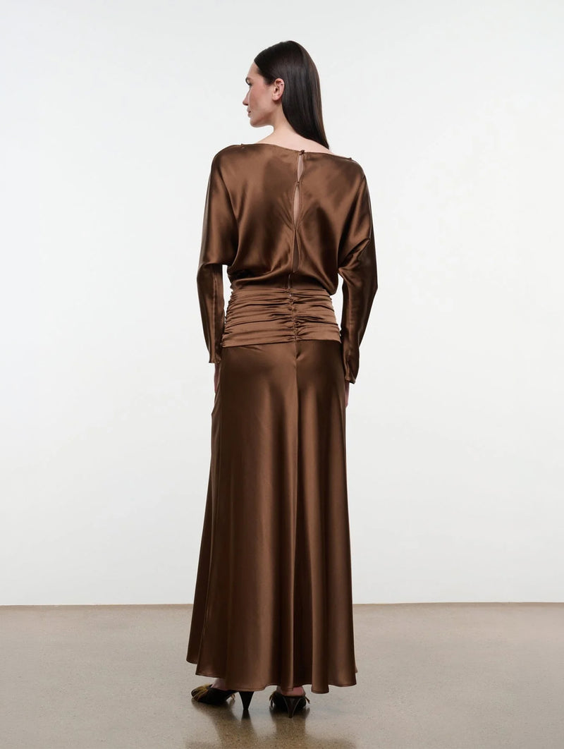 Freda Silk Dress in Cigar