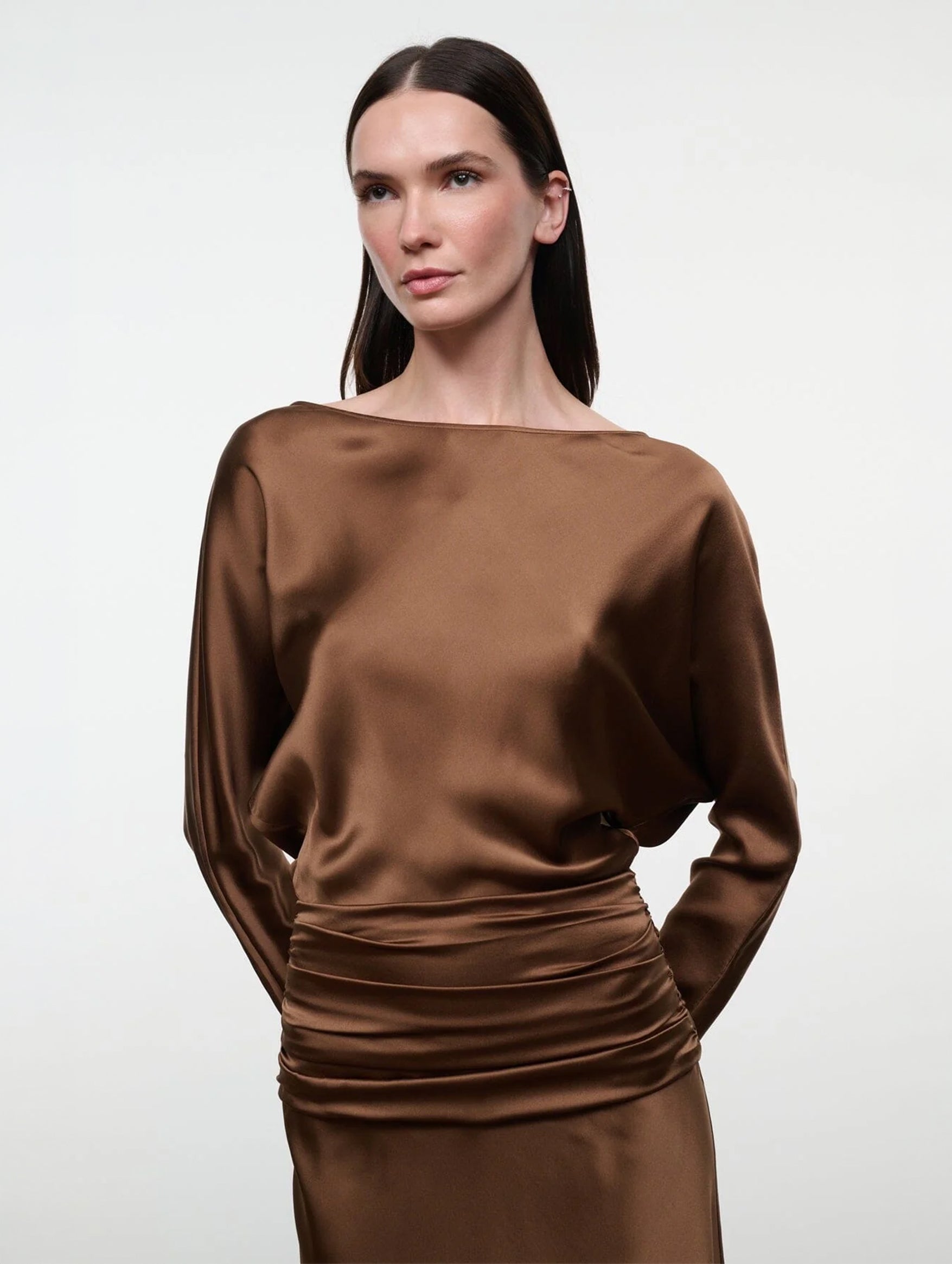 Freda Silk Dress in Cigar