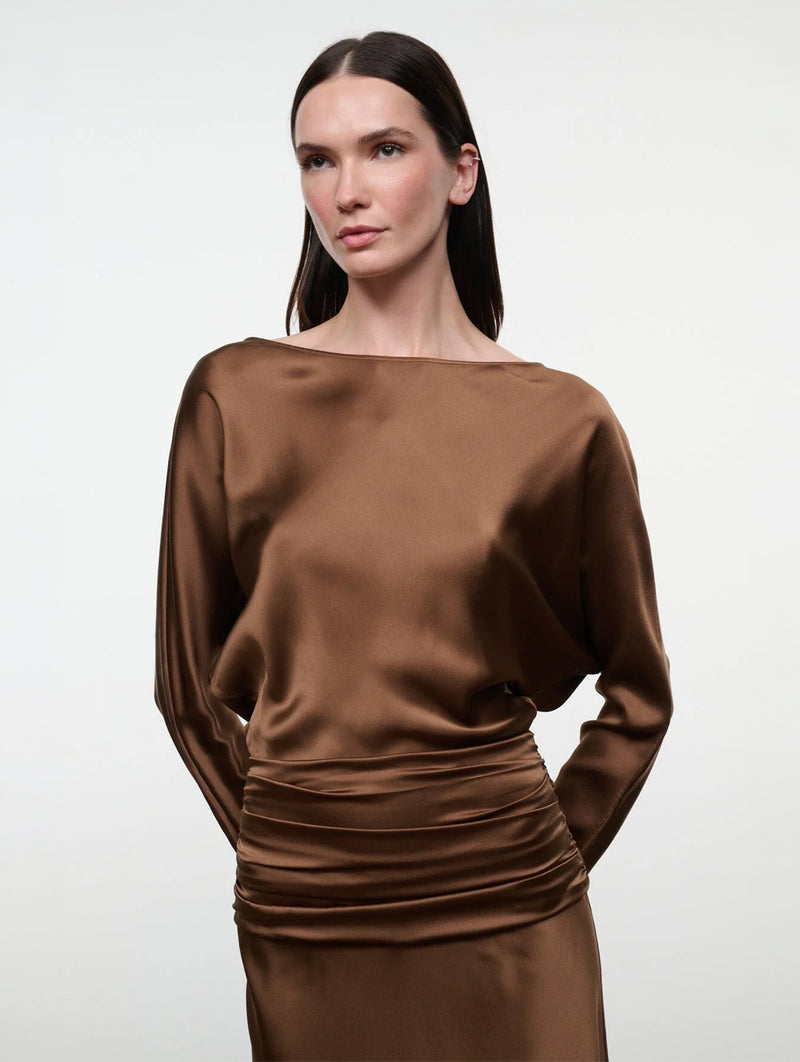 Freda Silk Dress in Cigar