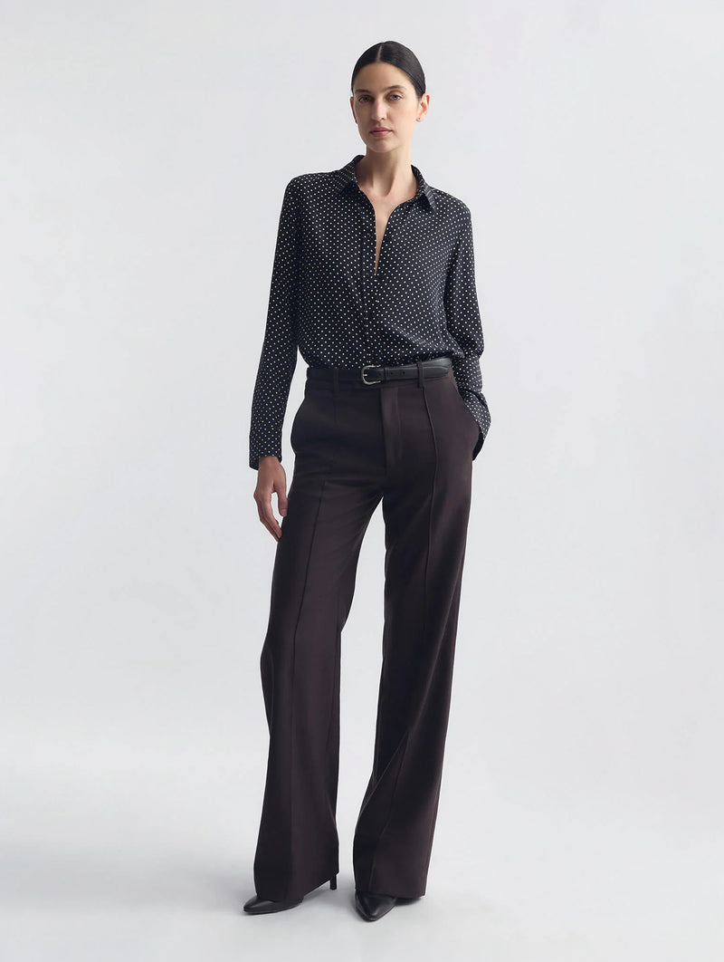 Gaia Silk Shirt in Obsidian / Ivory Polka Dot