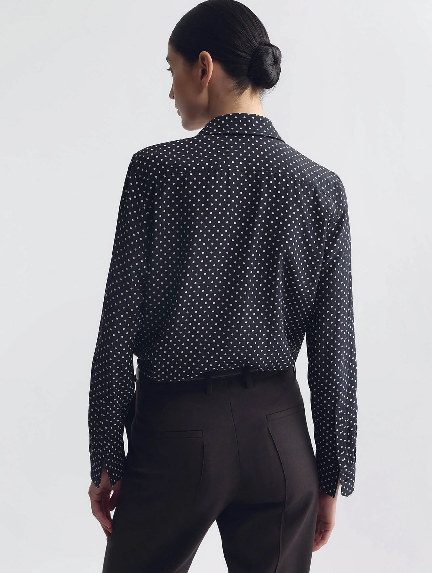 Gaia Silk Shirt in Obsidian / Ivory Polka Dot