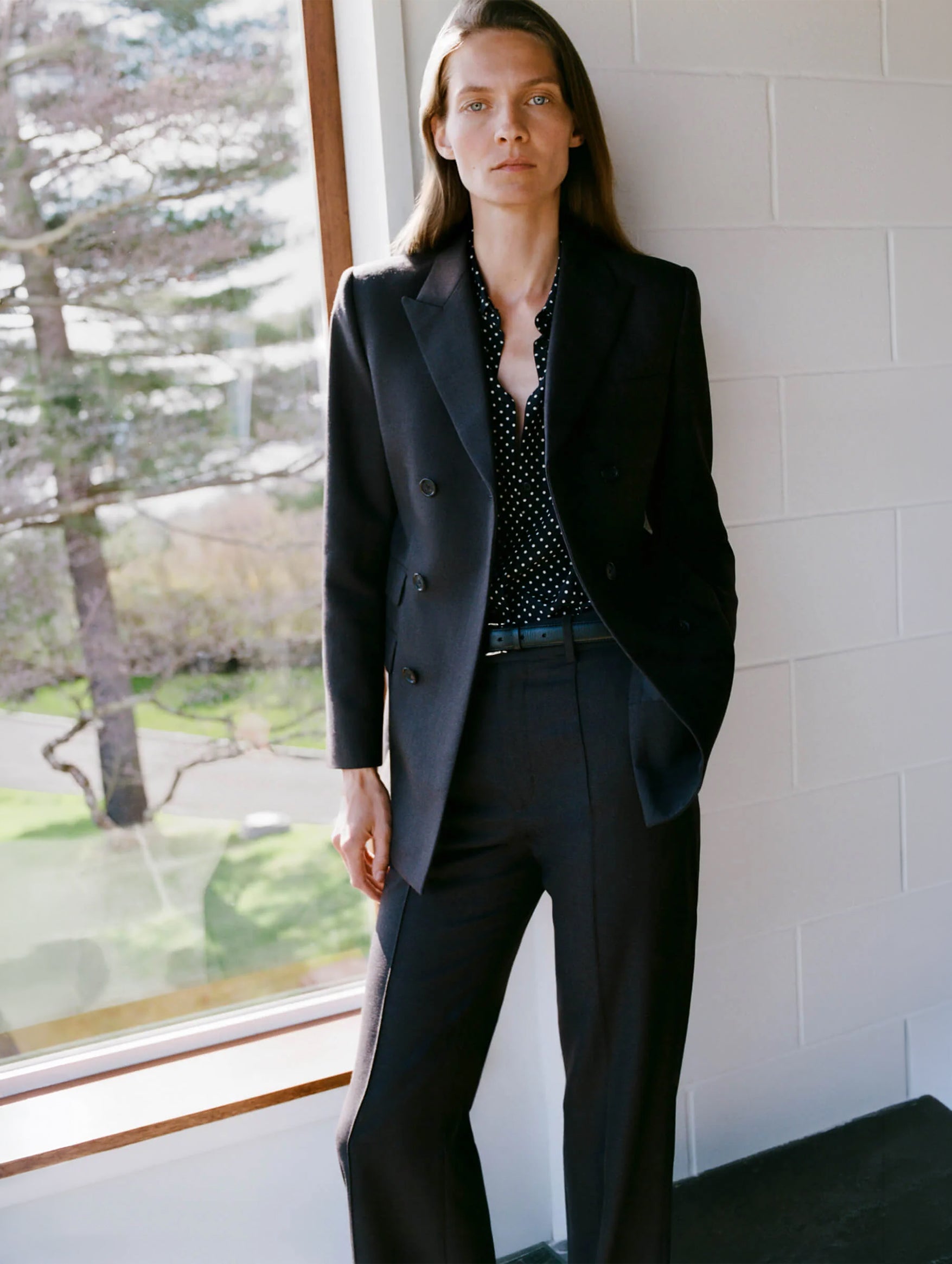 Gaia Silk Shirt in Obsidian / Ivory Polka Dot