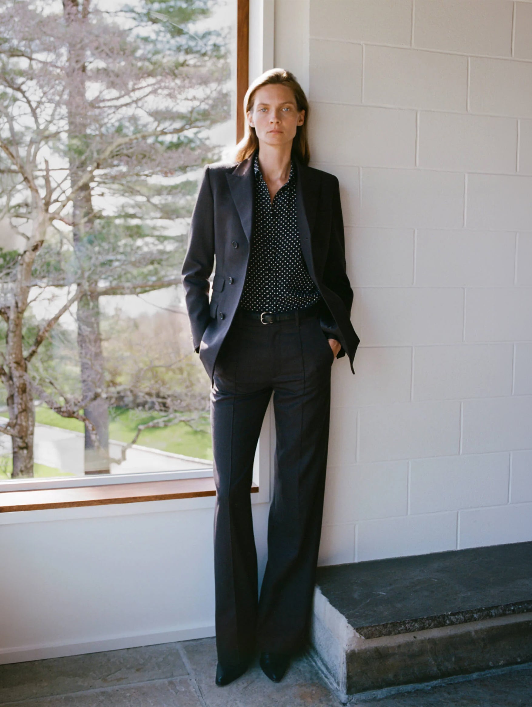 Gaia Silk Shirt in Obsidian / Ivory Polka Dot