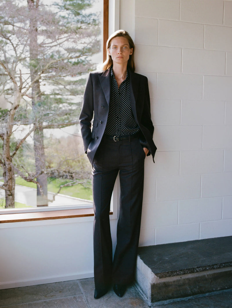 Gaia Silk Shirt in Obsidian / Ivory Polka Dot