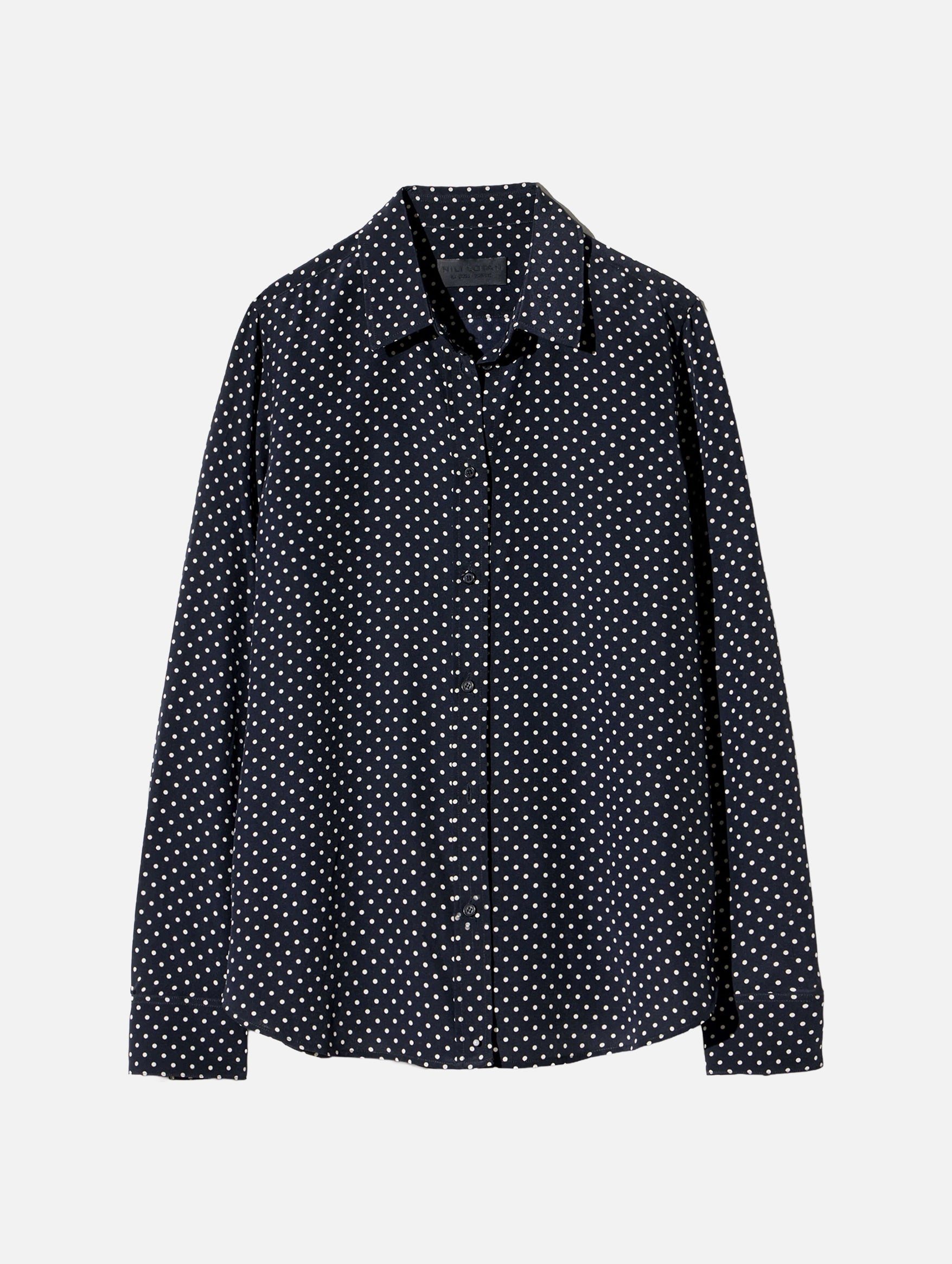 Gaia Silk Shirt in Obsidian / Ivory Polka Dot