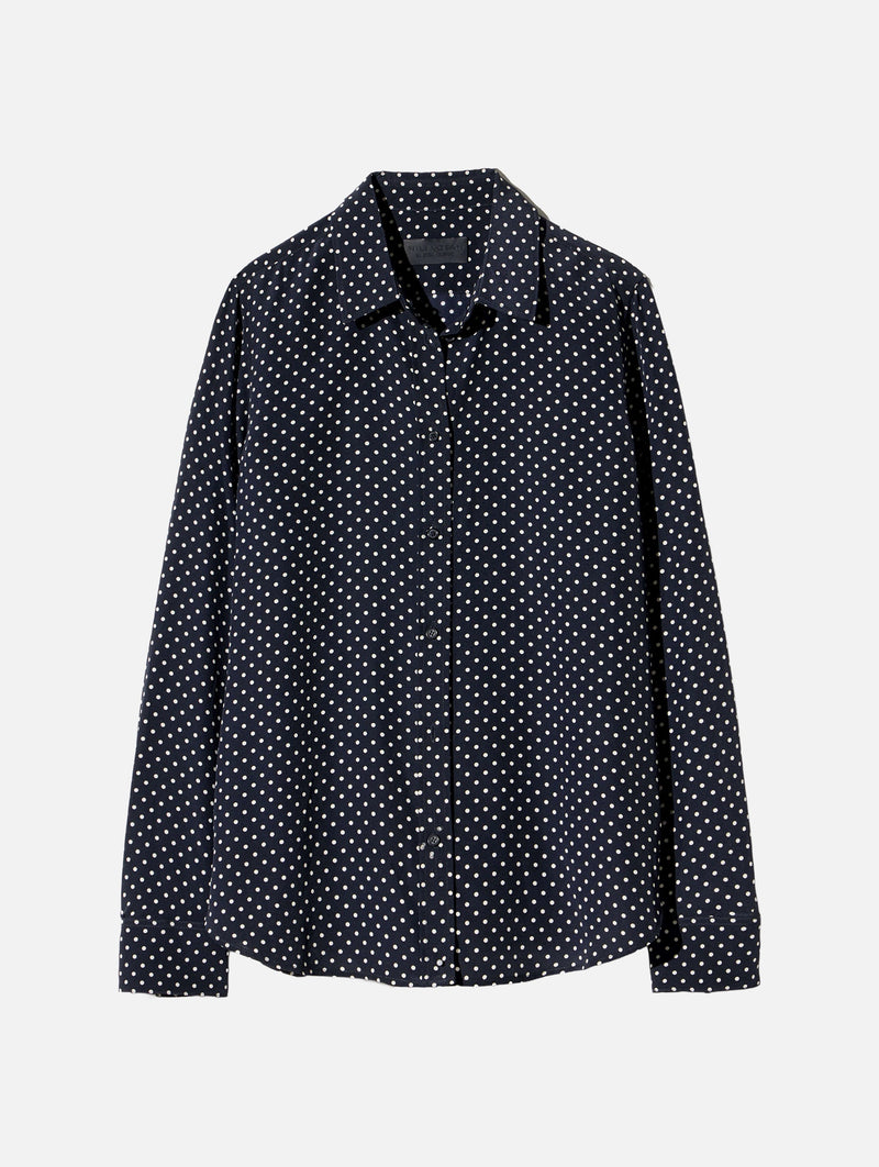 Gaia Silk Shirt in Obsidian / Ivory Polka Dot