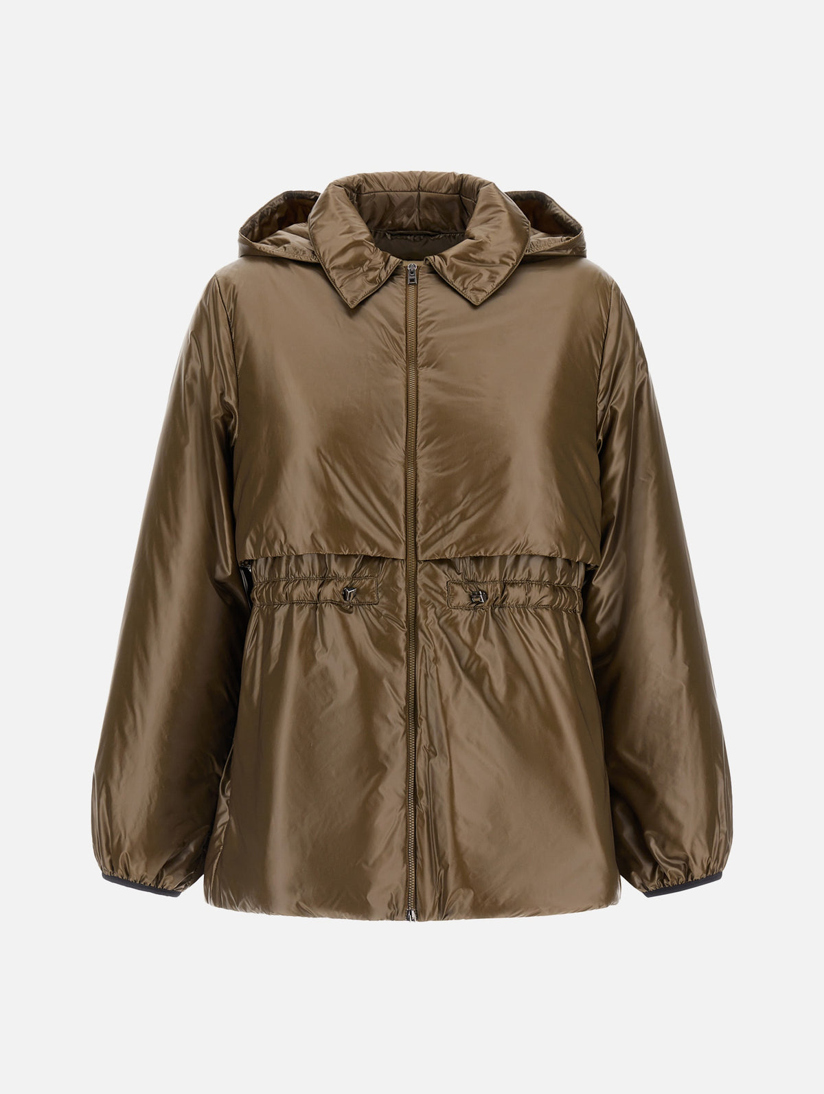 Short Jacket With Drawstring Waist in Military Green
