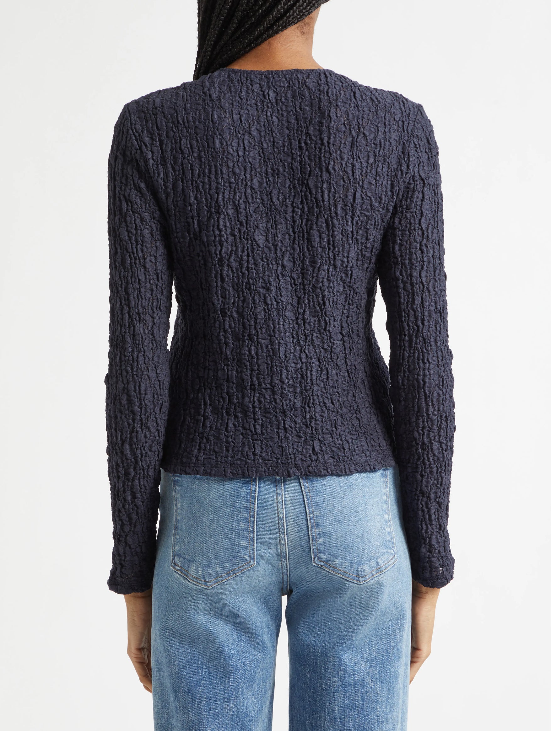 Gillingham Stretch-Lace Cardigan in Navy