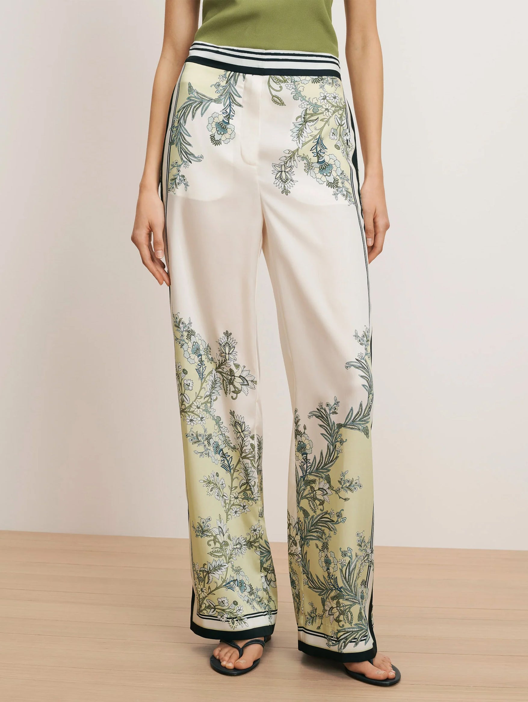 Grigore Wide-Leg Pant in Light Pistachio Multi
