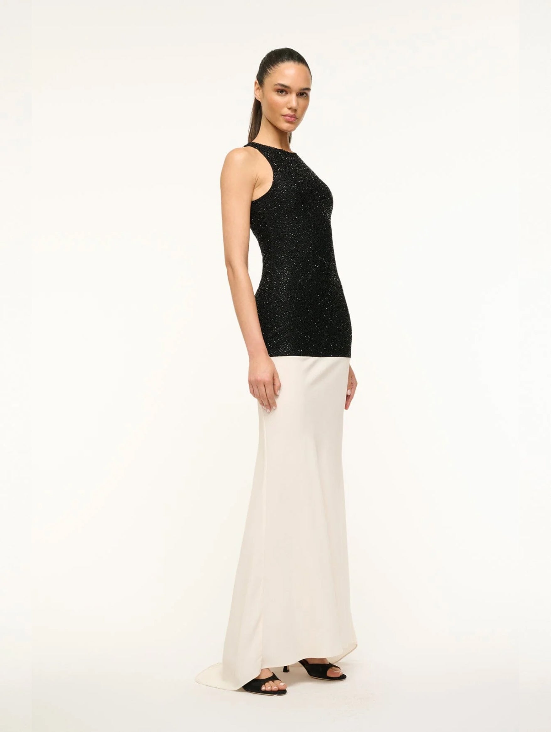 Gabrielle Beaded Bodice Dress in Black Ivory