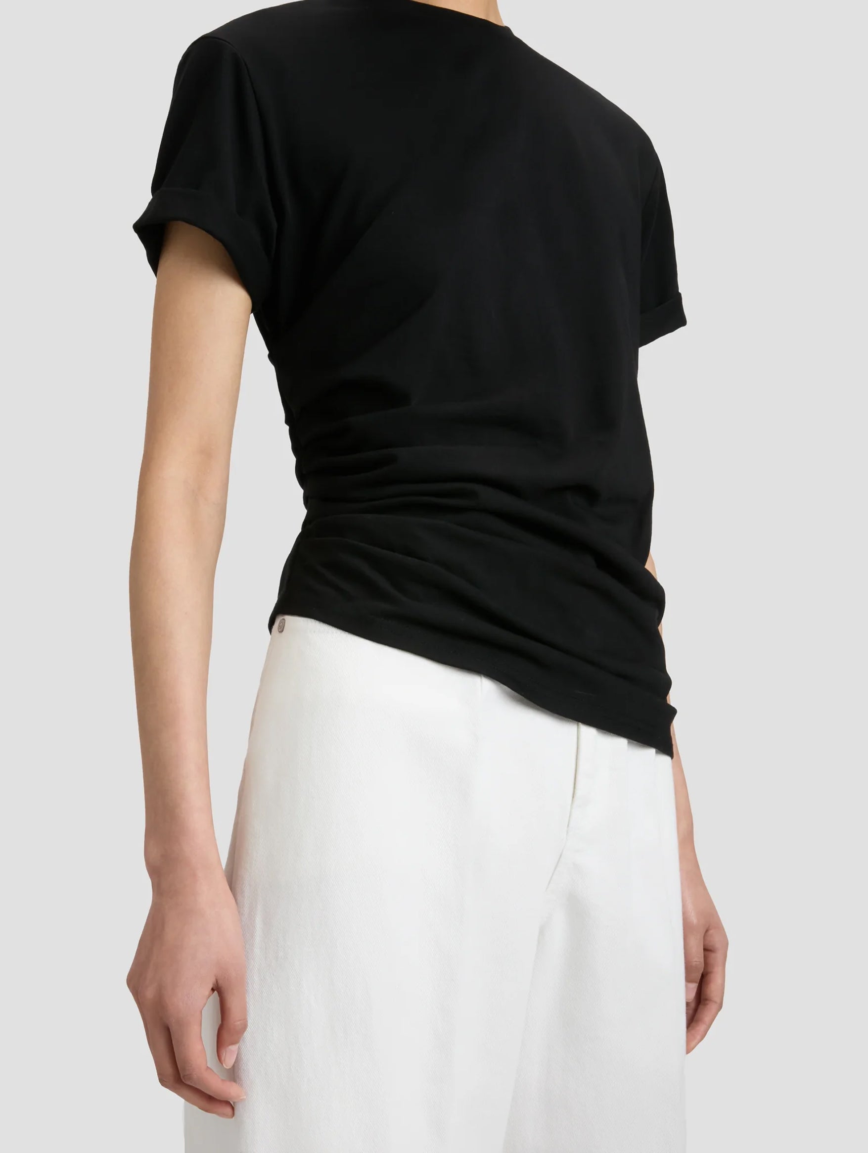 Gathered Detail T-Shirt in Black
