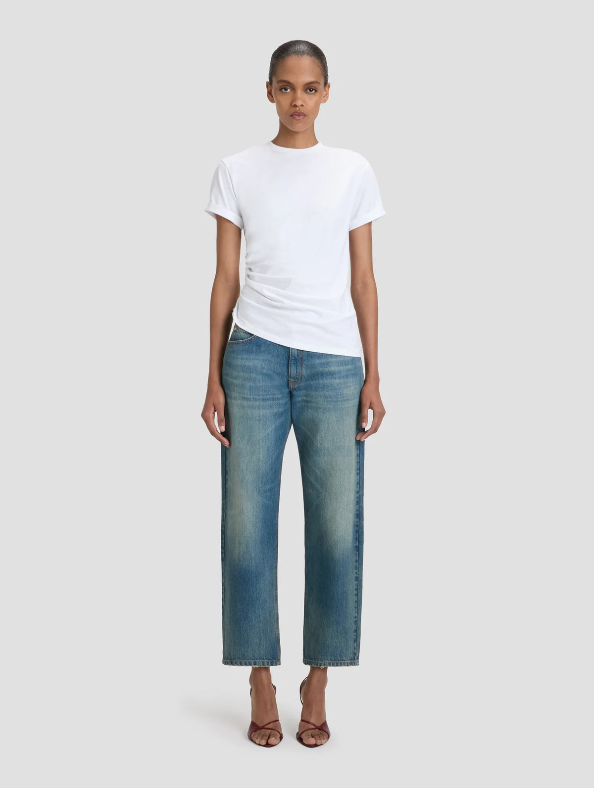 Gathered Detail T-Shirt in White