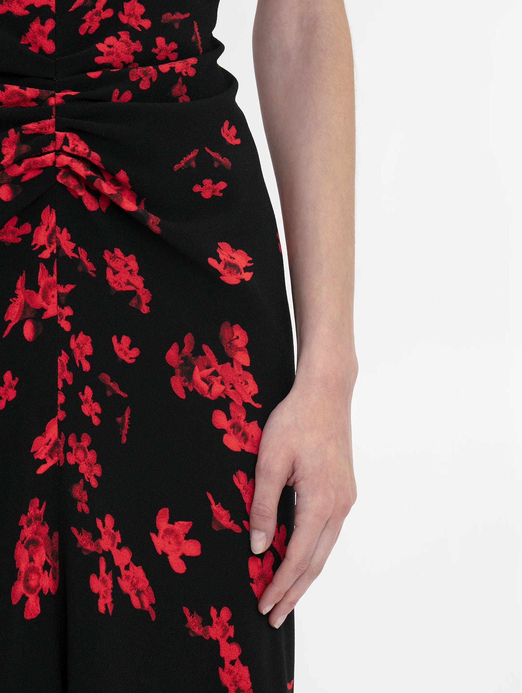 Gathered Waist Midi Dress in Sci-fi Floral Black