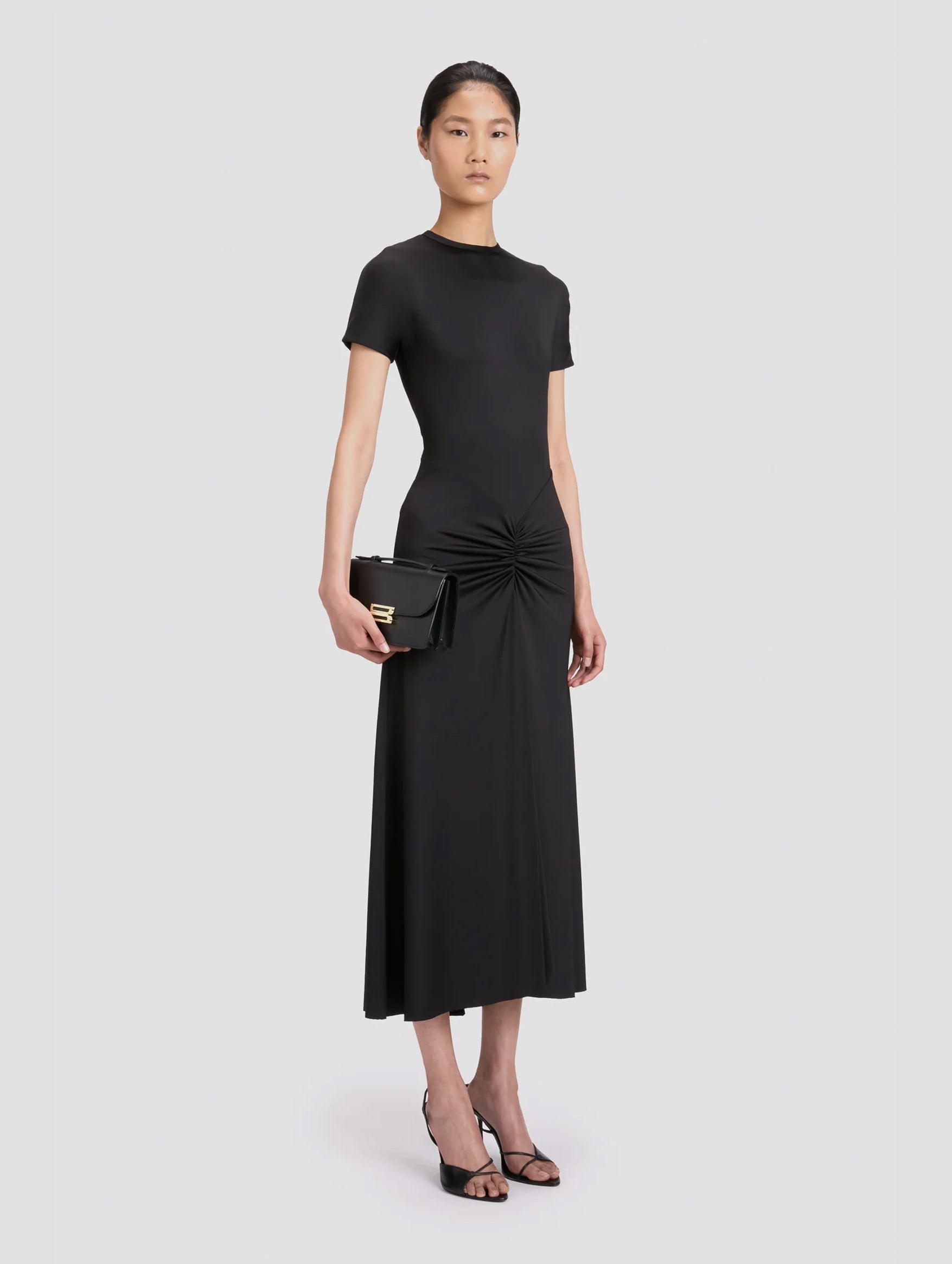 Gathered Waist Detail Dress in Black