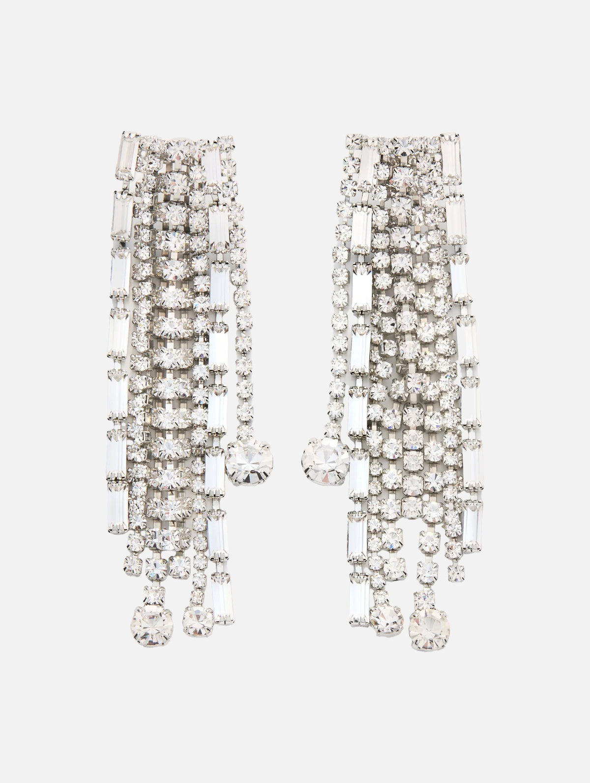 Geometric Crystal Fringe Earrings in Silver