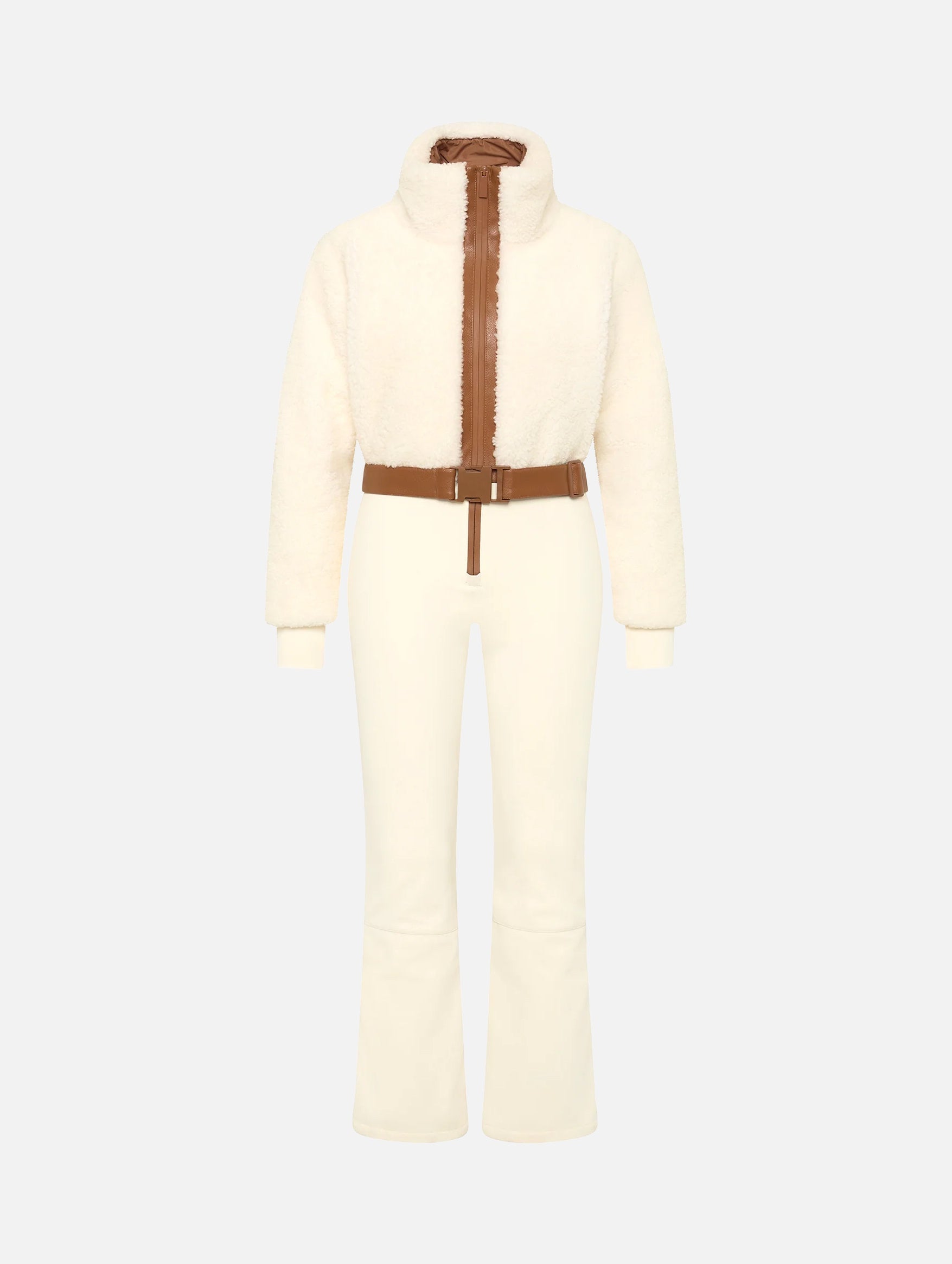 Gia Shearling Ski Suit in Cream and Tan