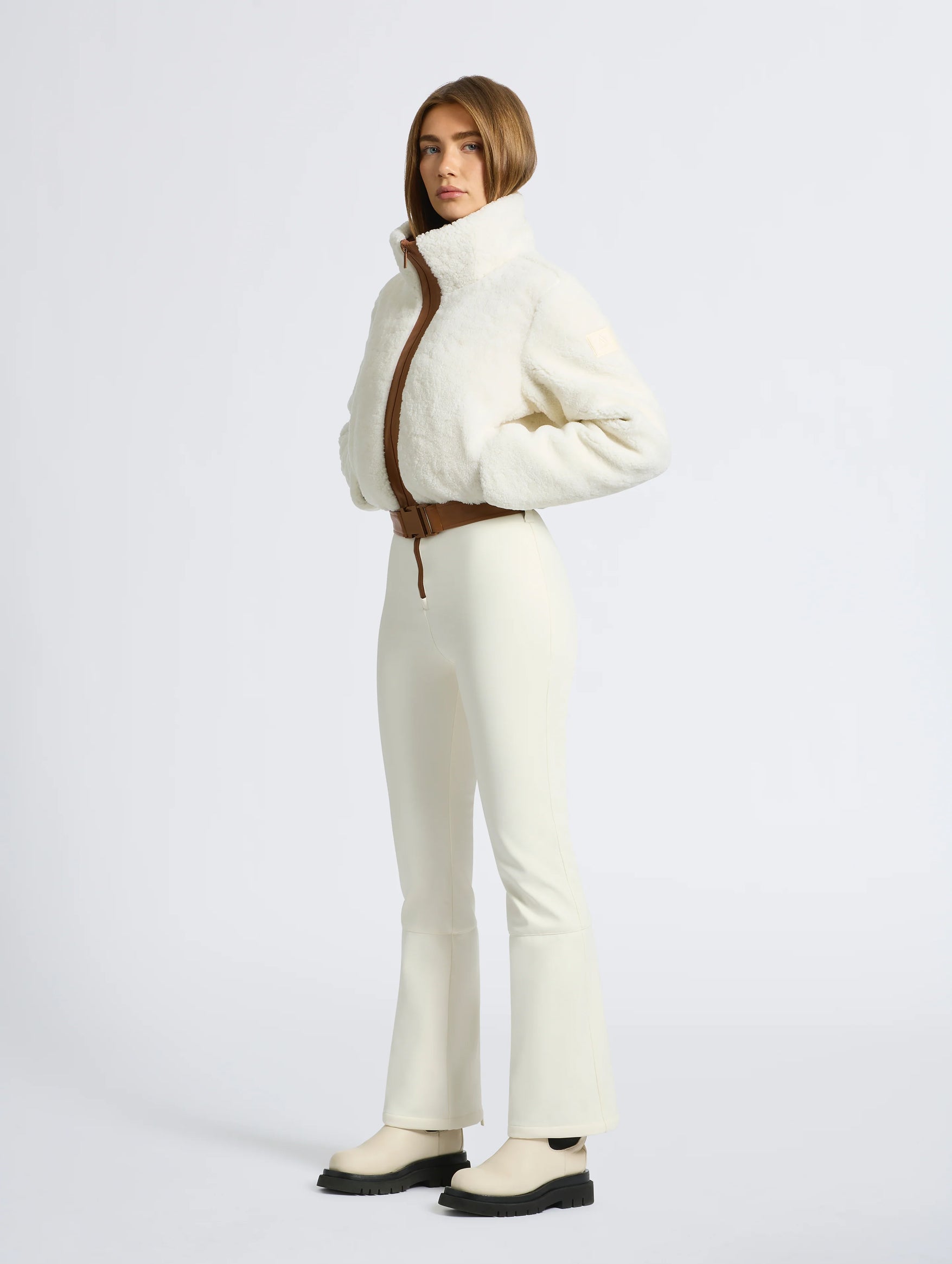 Gia Shearling Ski Suit in Cream and Tan