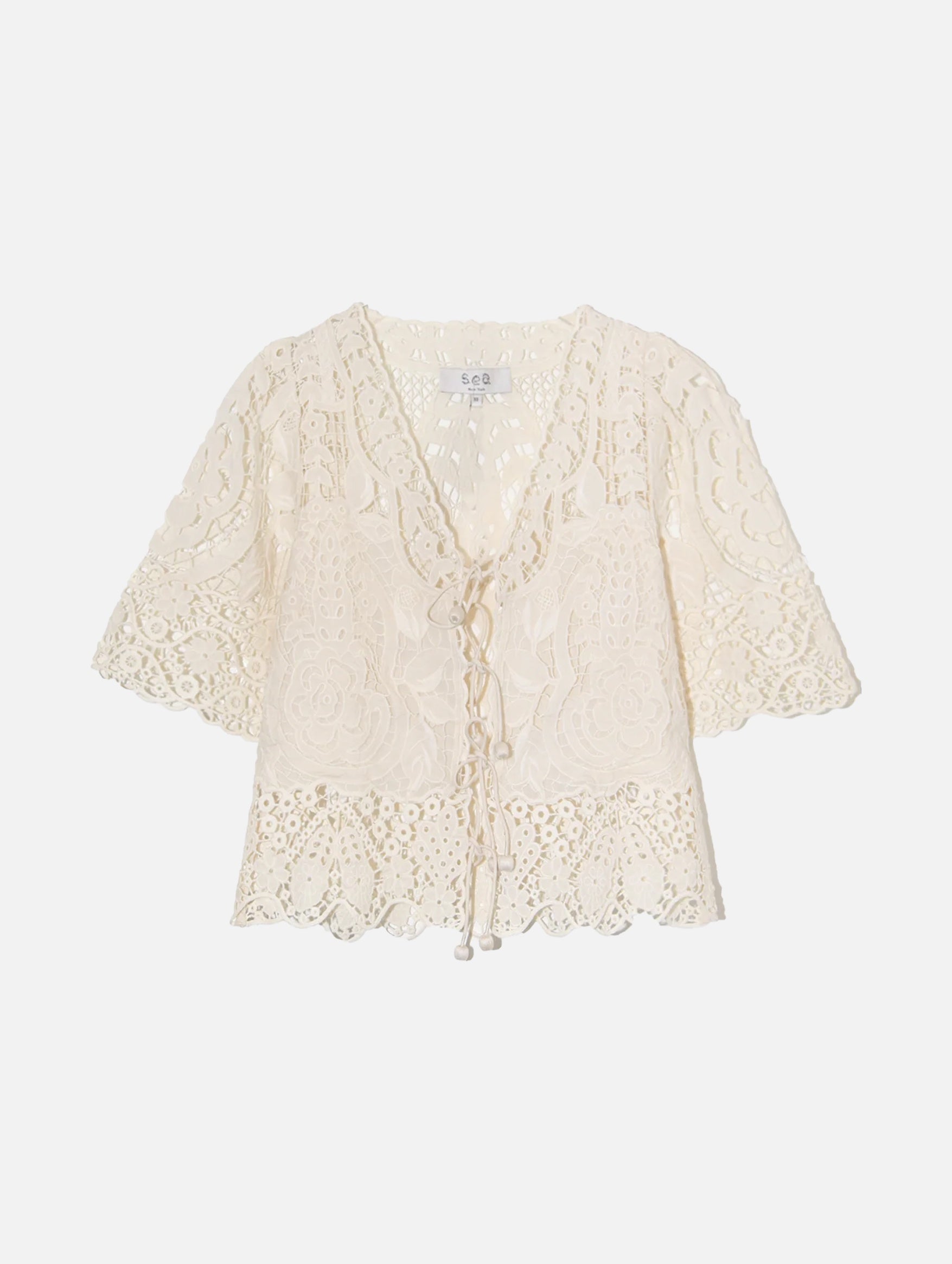 Gianna Lace Tie Front Top in Bone