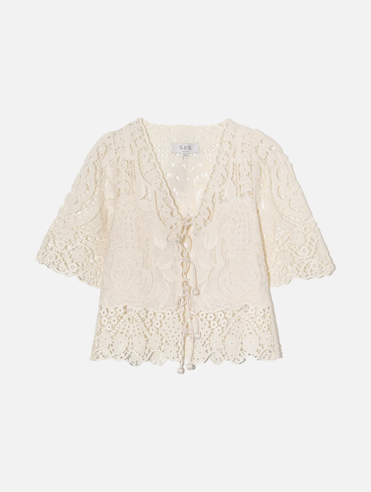 Gianna Lace Tie Front Top in Bone