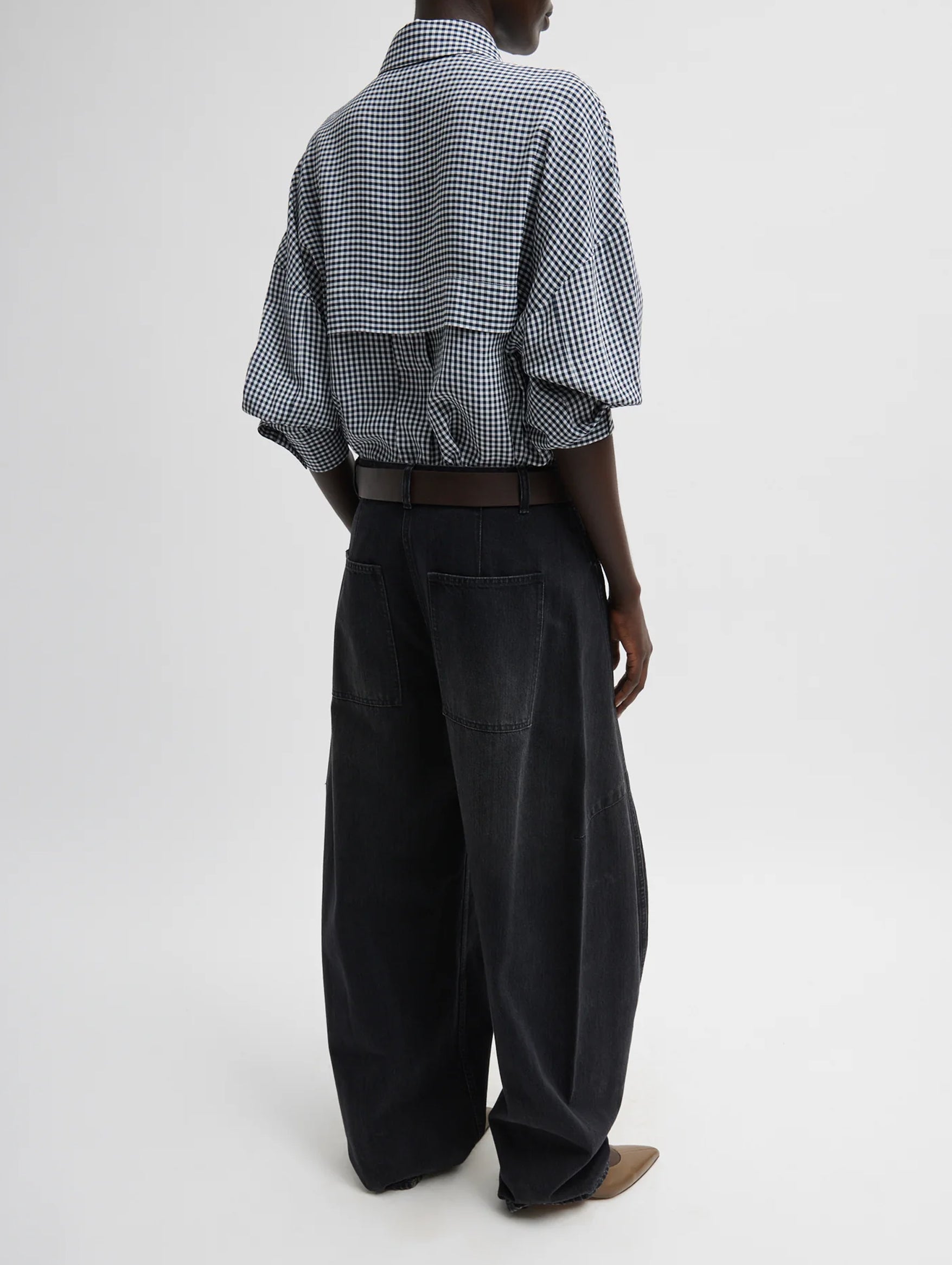 Viscose Gingham Oversized Shirt in Navy White Multi