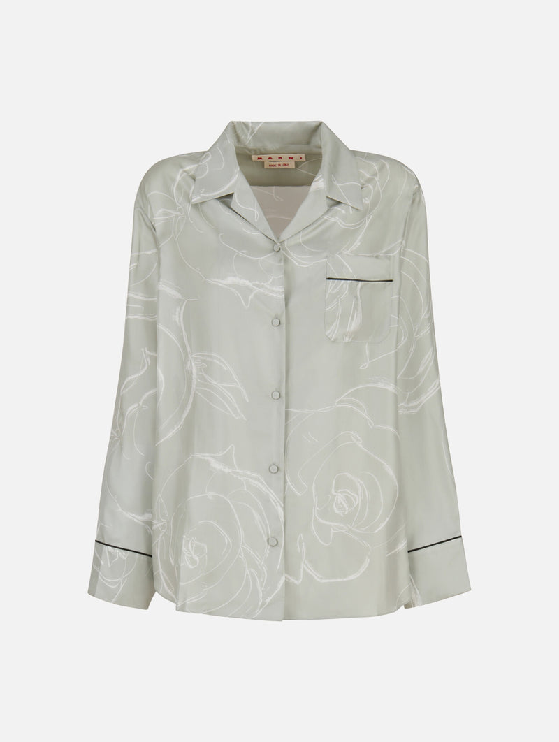 Silk Shirt With Aurora Print in Green