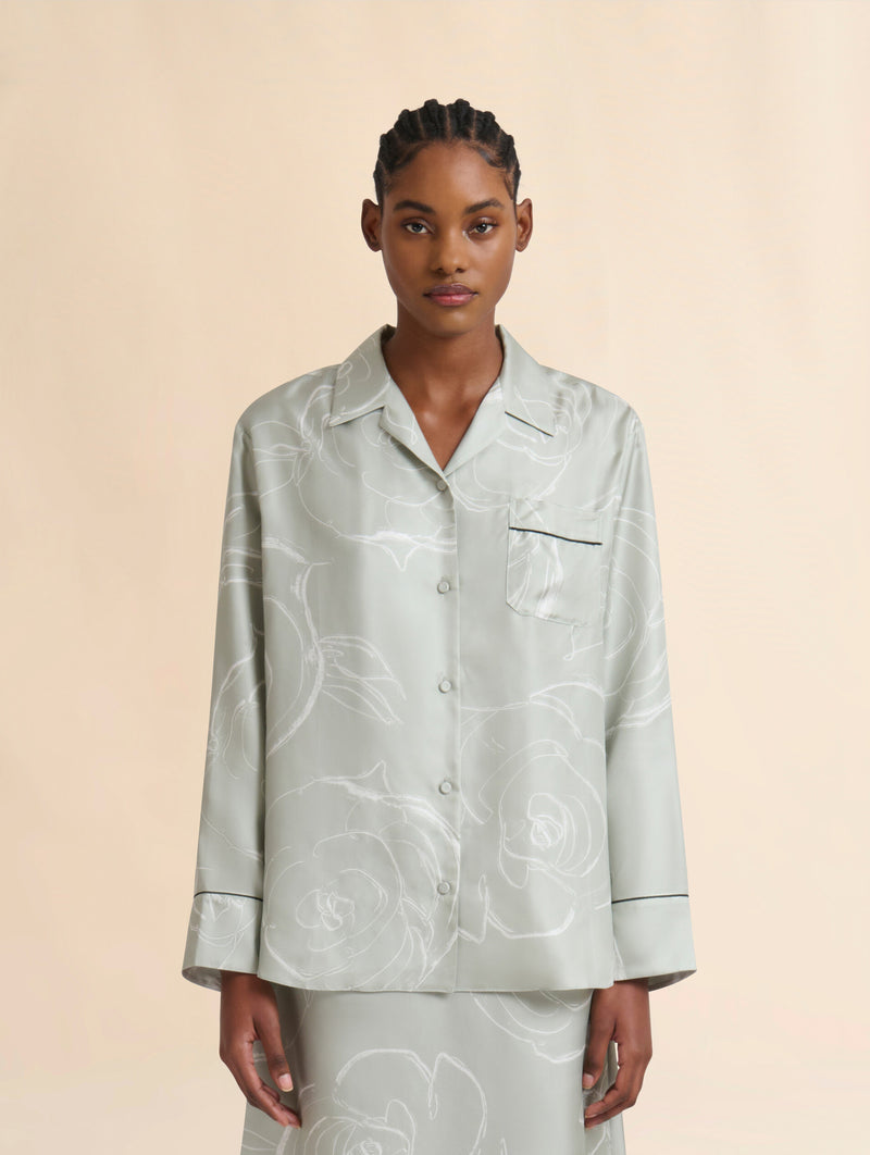 Silk Shirt With Aurora Print in Green