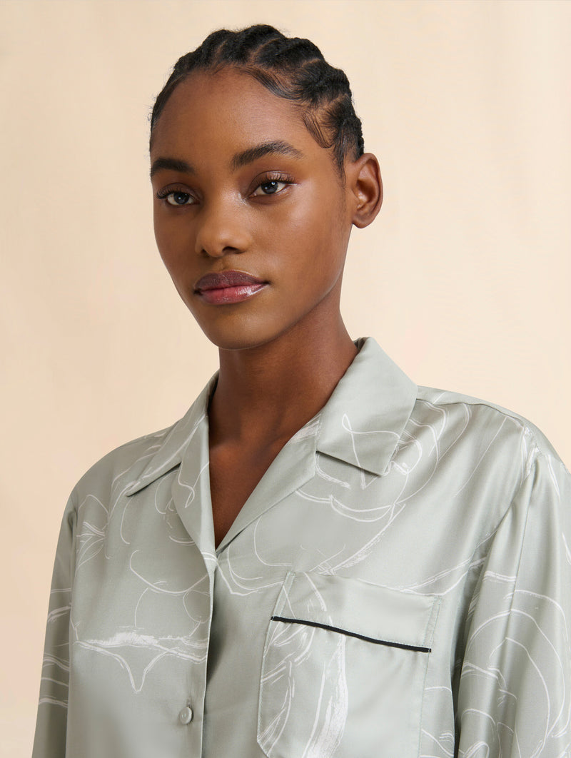 Silk Shirt With Aurora Print in Green