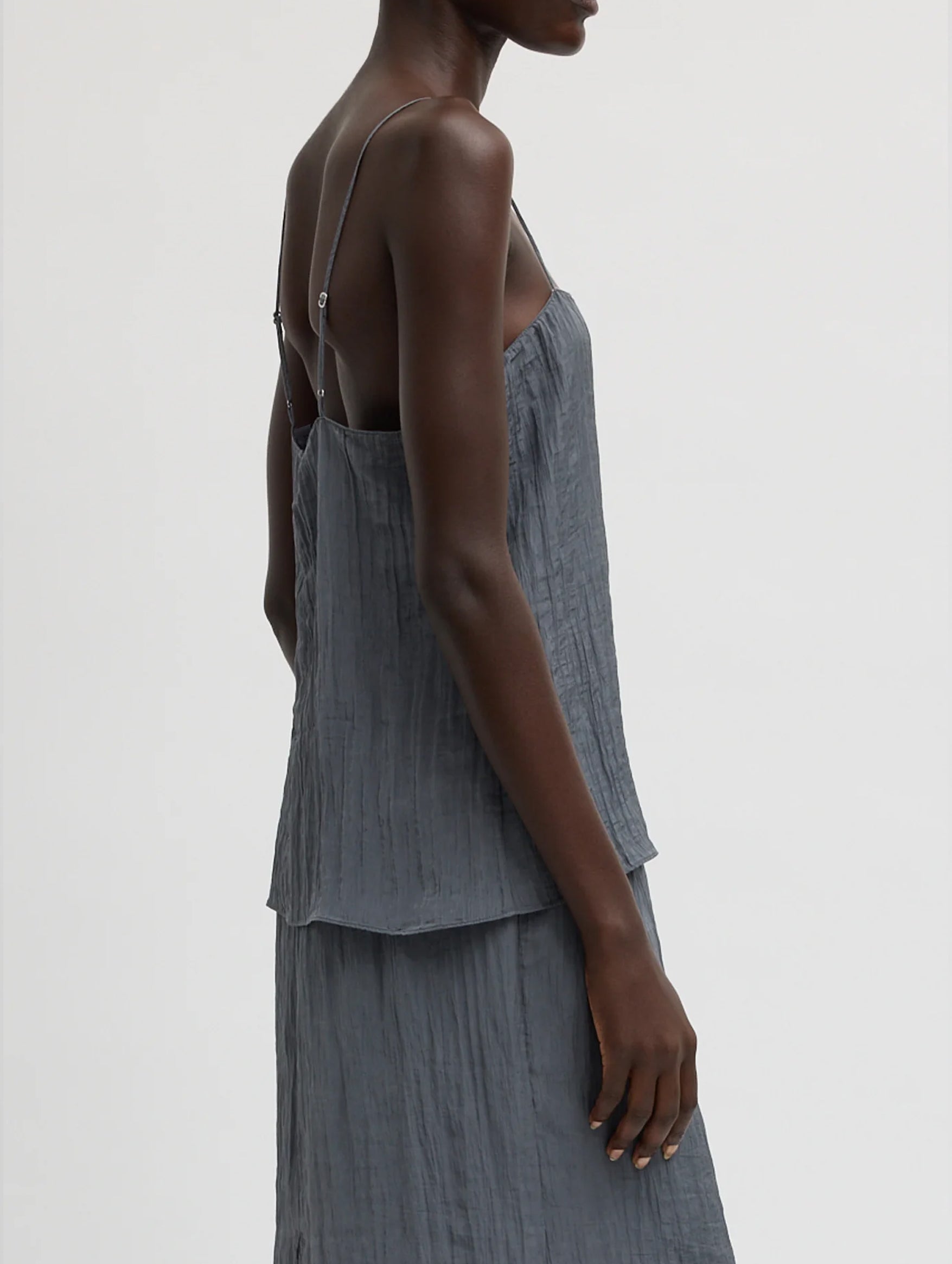 The Crinkle Slip Cami in Dark Grey