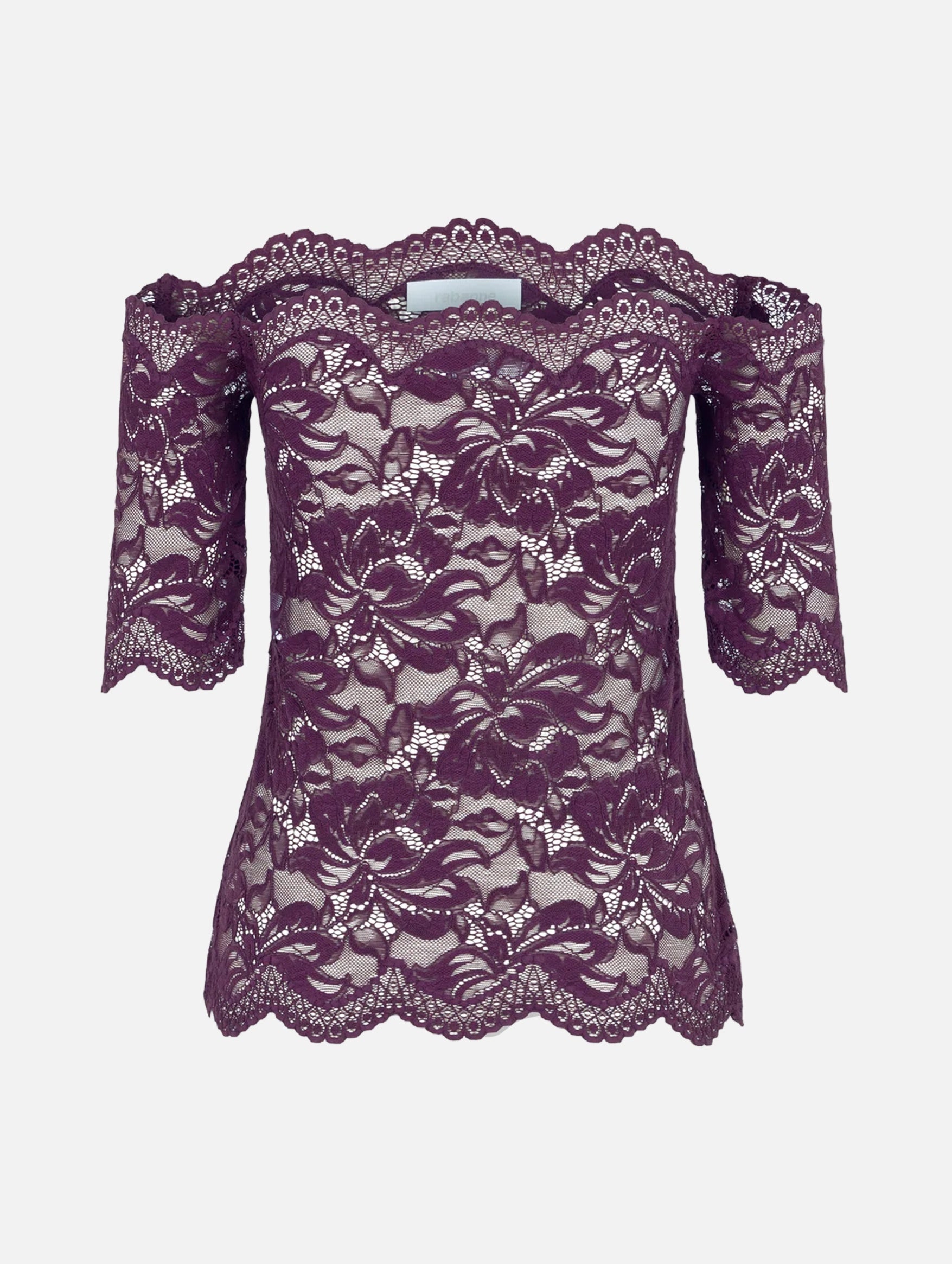 Off Shoulder Top in Magenta Layered Lace