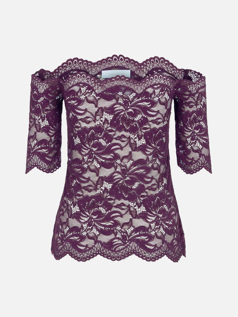 Off Shoulder Top in Magenta Layered Lace