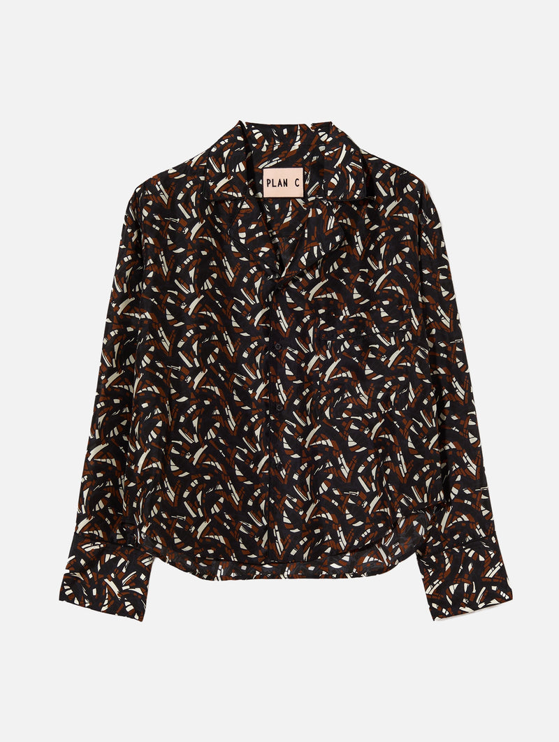 Haboutai Silk Shirt in Brown Fantasy